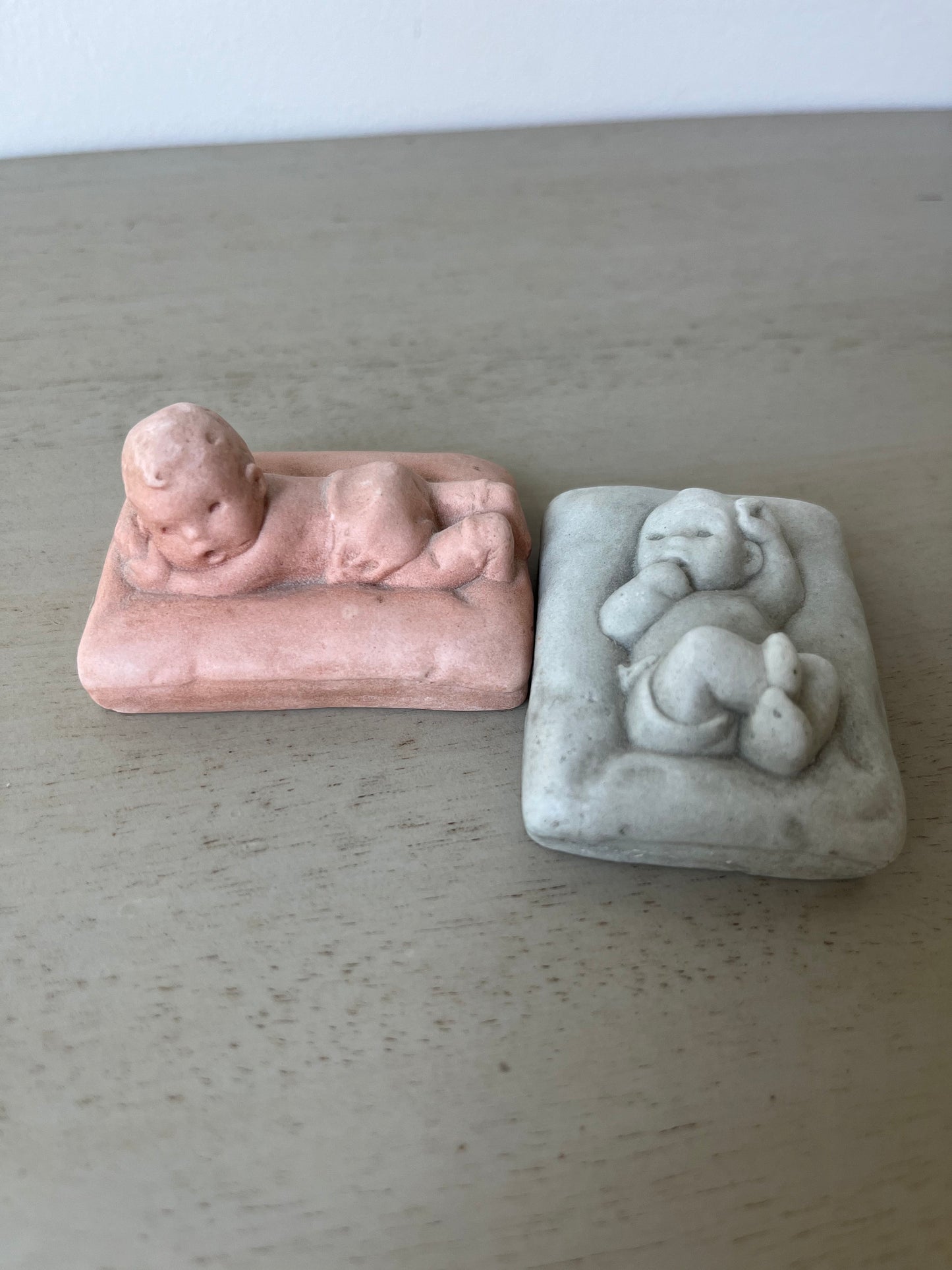 Pair of rare Catherine McCullough 1930 soap stone Kewpie Doll plaques