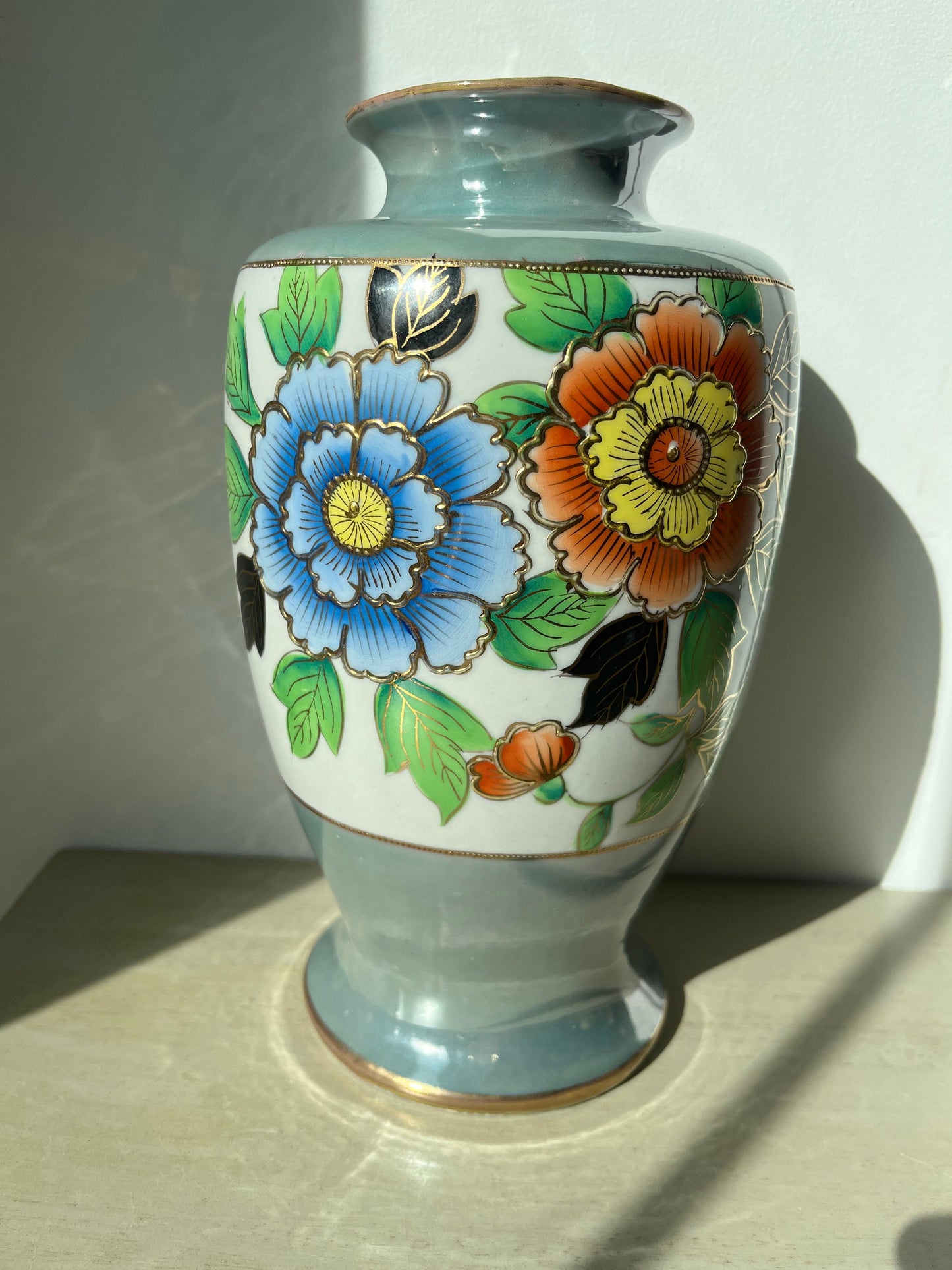 Vintage luster ware handpainted floral vase, Made in Japan