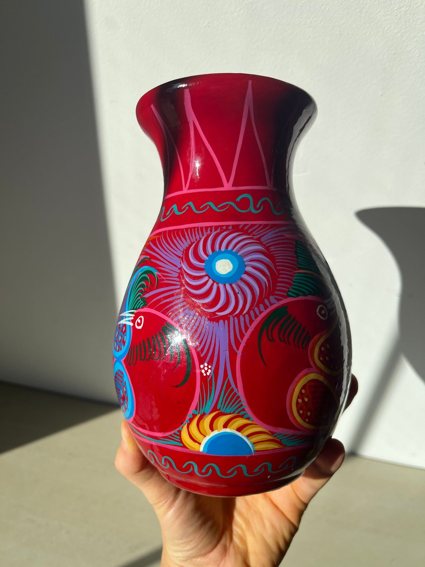 Mexican folk art red ware pottery vase