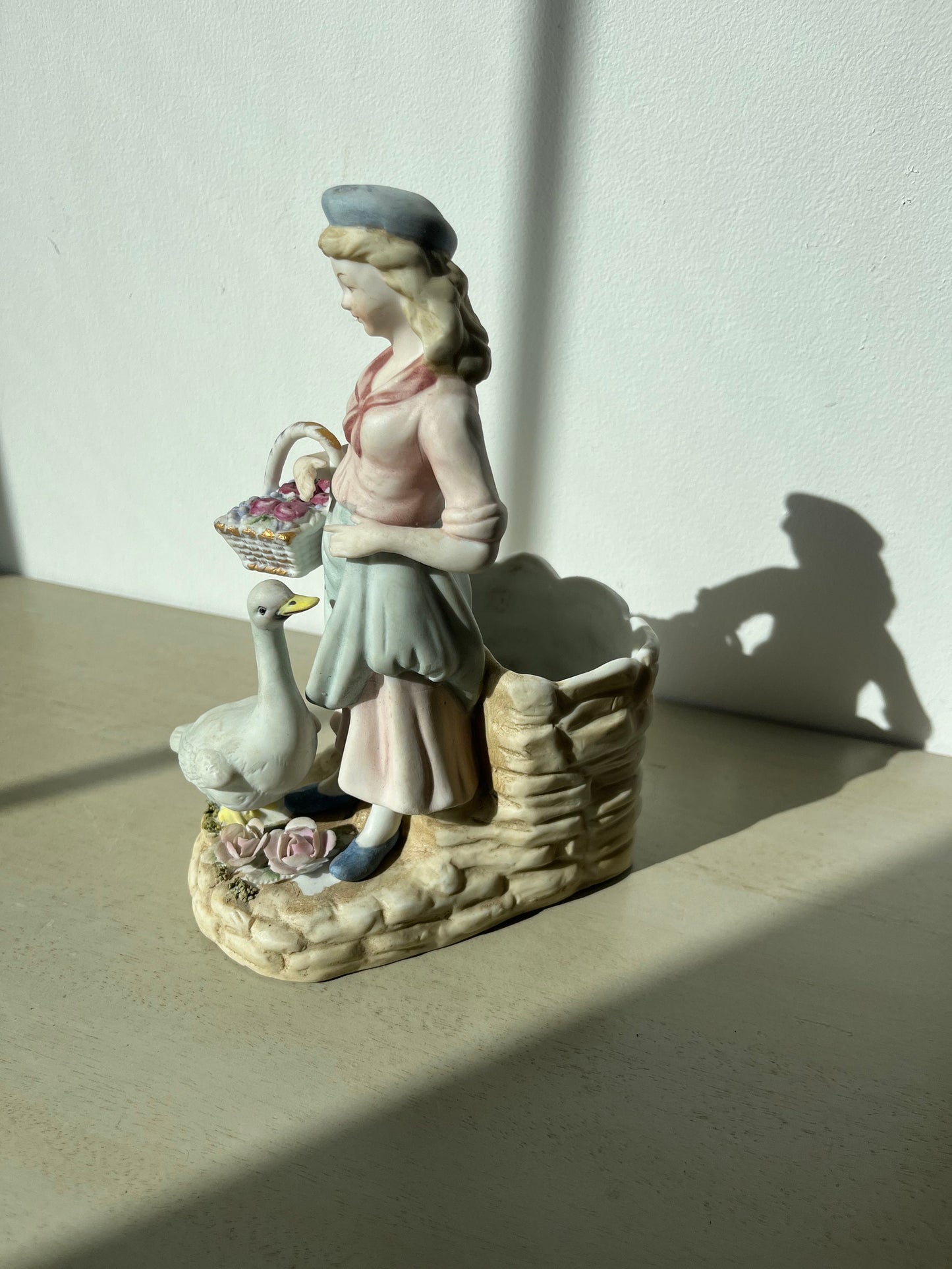 Vintage Andrea by Sadek Bisque Girl & Goose figurine