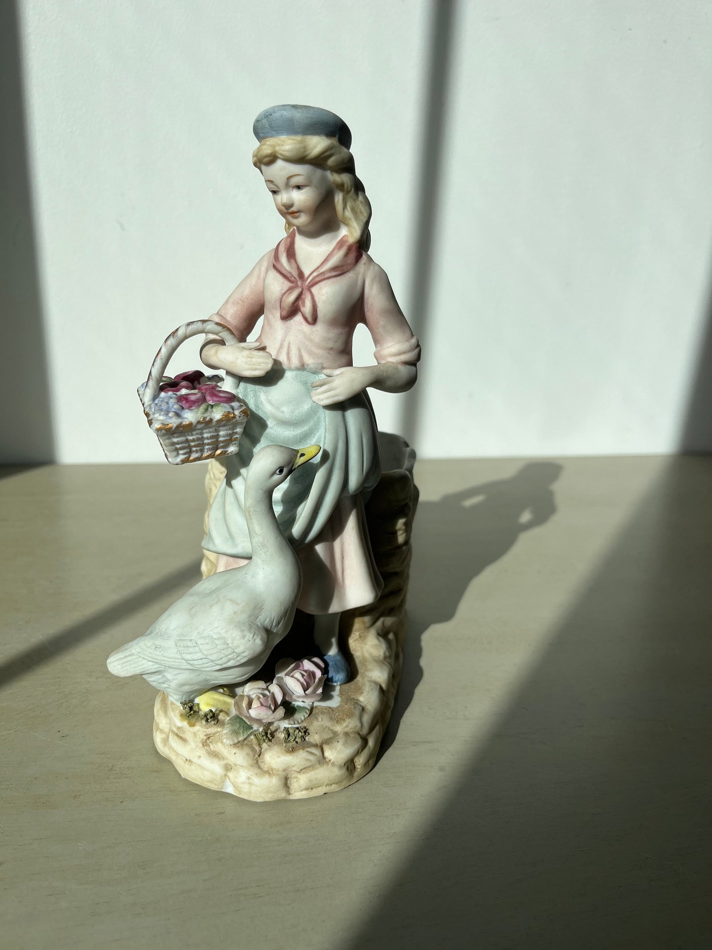 Vintage Andrea by Sadek Bisque Girl & Goose figurine