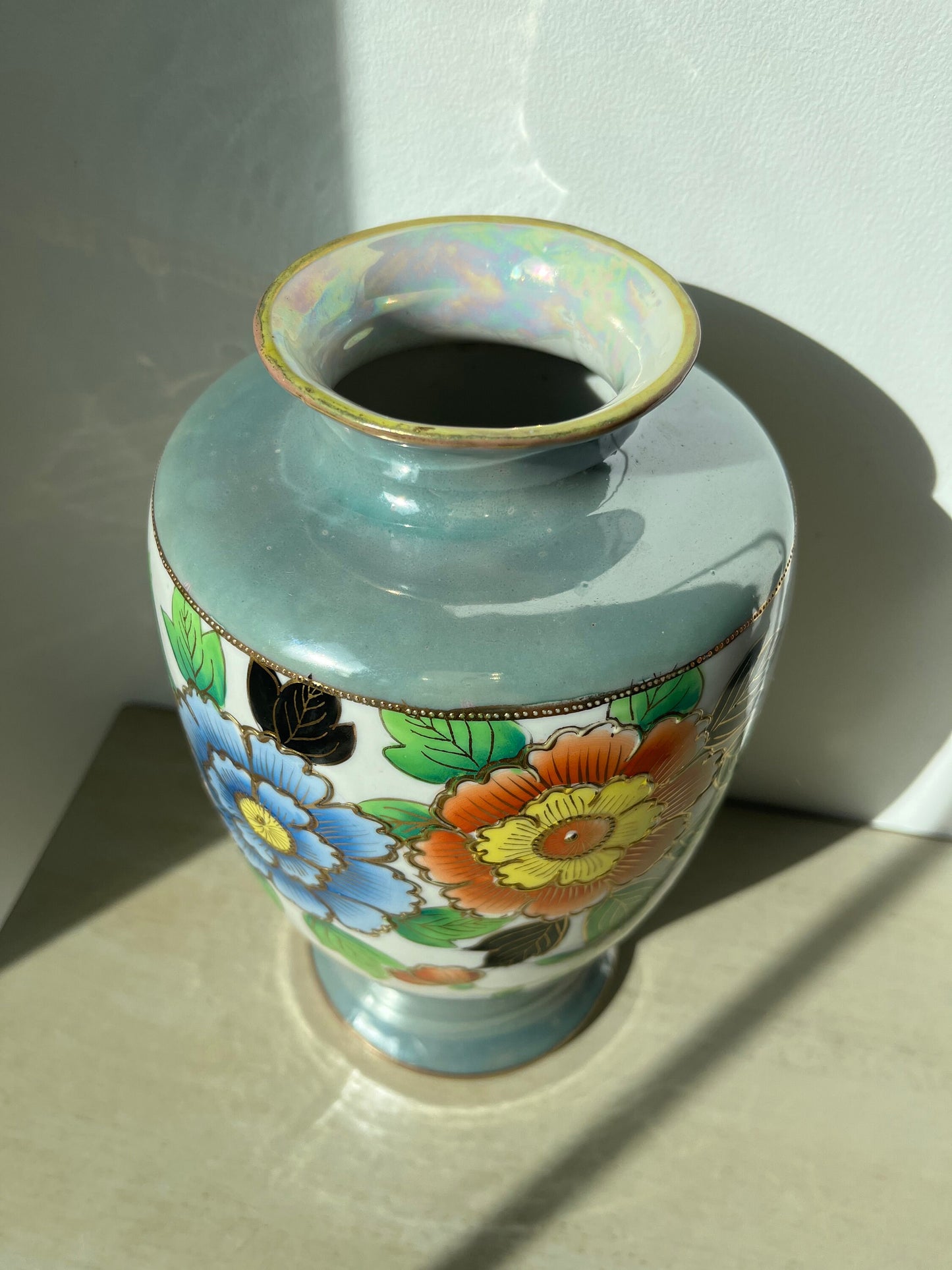 Vintage luster ware handpainted floral vase, Made in Japan