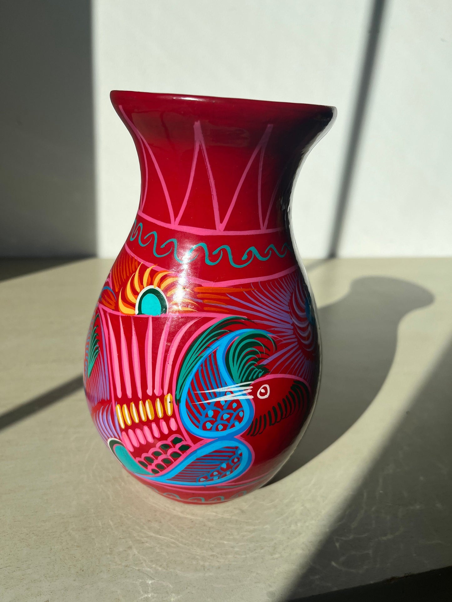 Mexican folk art red ware pottery vase