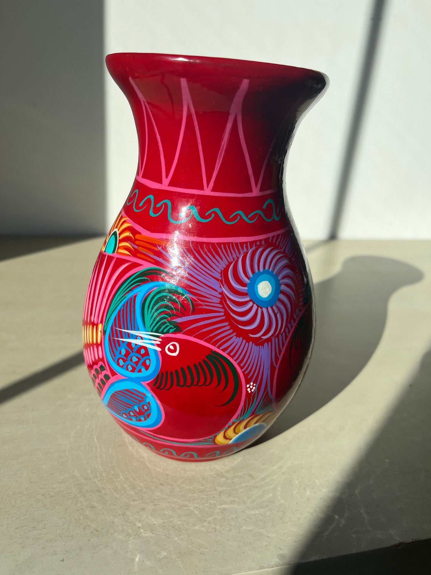 Mexican folk art red ware pottery vase