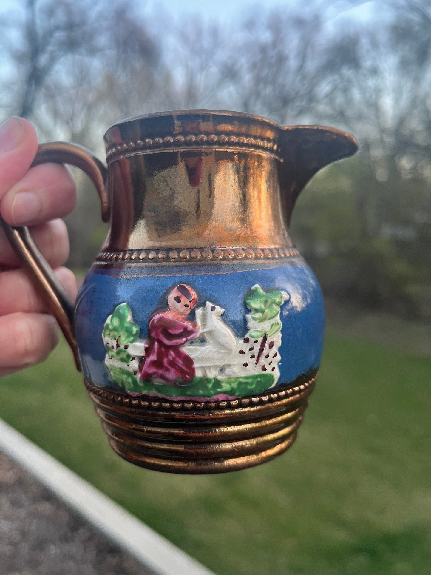 Antique Victorian Copper Luster Creamer Pearlware