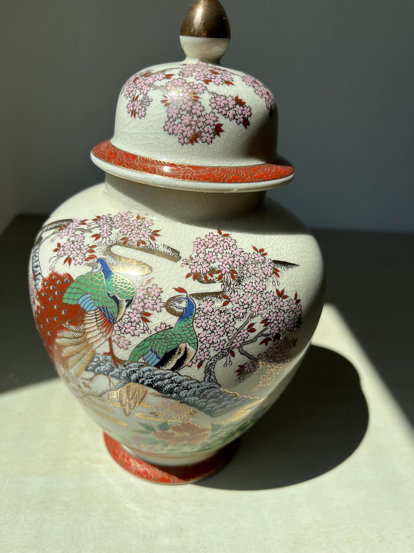 Vintage Satsuma Peacock Ginger Jar Made in Japan