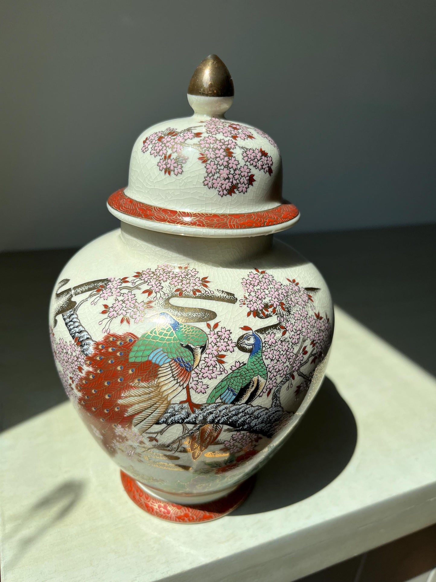 Vintage Satsuma Peacock Ginger Jar Made in Japan