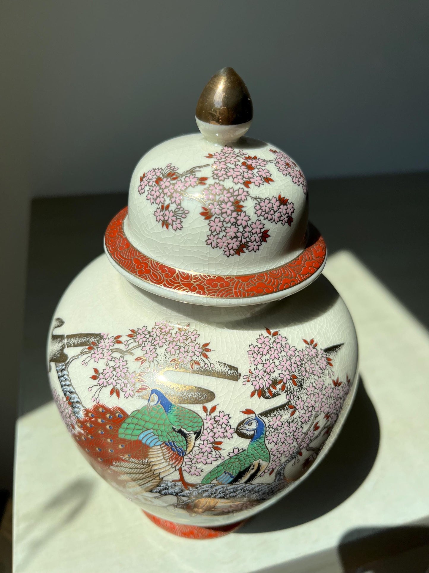 Vintage Satsuma Peacock Ginger Jar Made in Japan