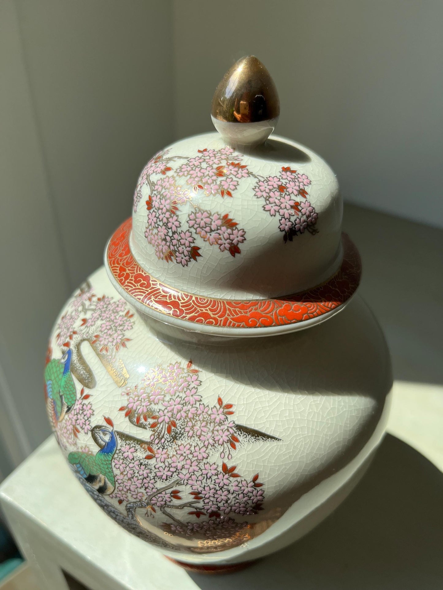 Vintage Satsuma Peacock Ginger Jar Made in Japan