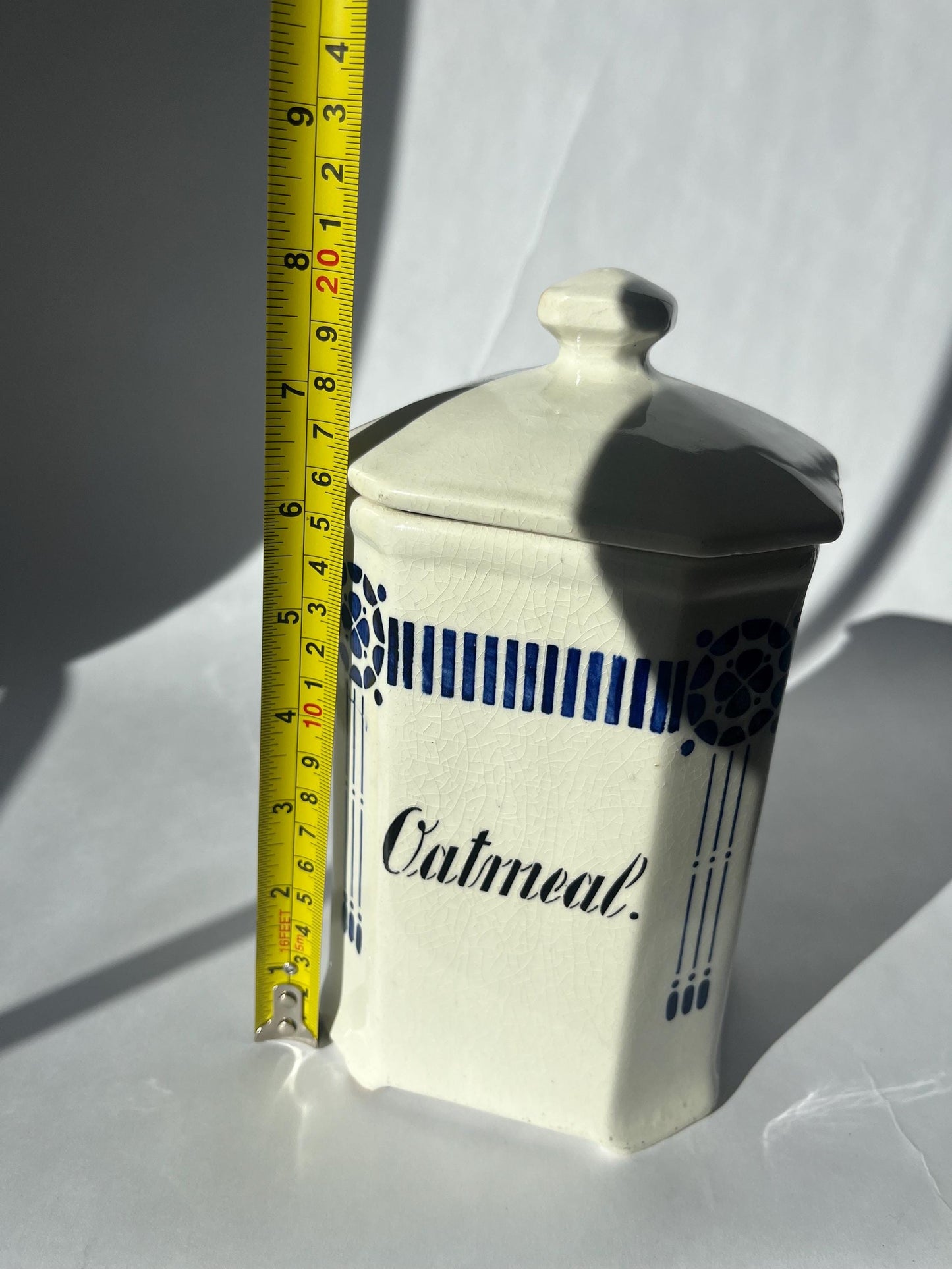 Vintage Blue and White Block German Oatmeal Canister