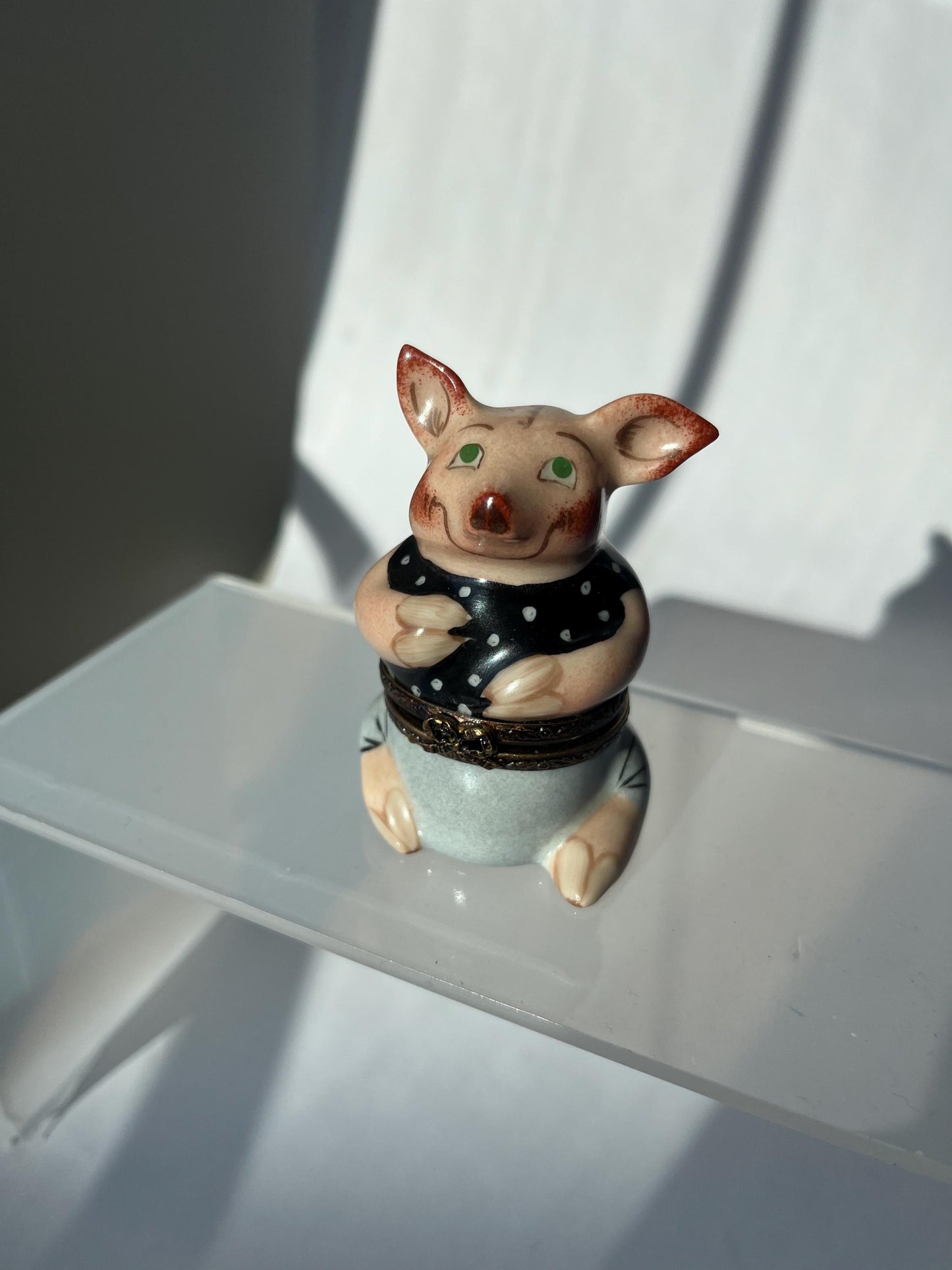 Limoges France Mini Pig Trinket Box Hand Painted