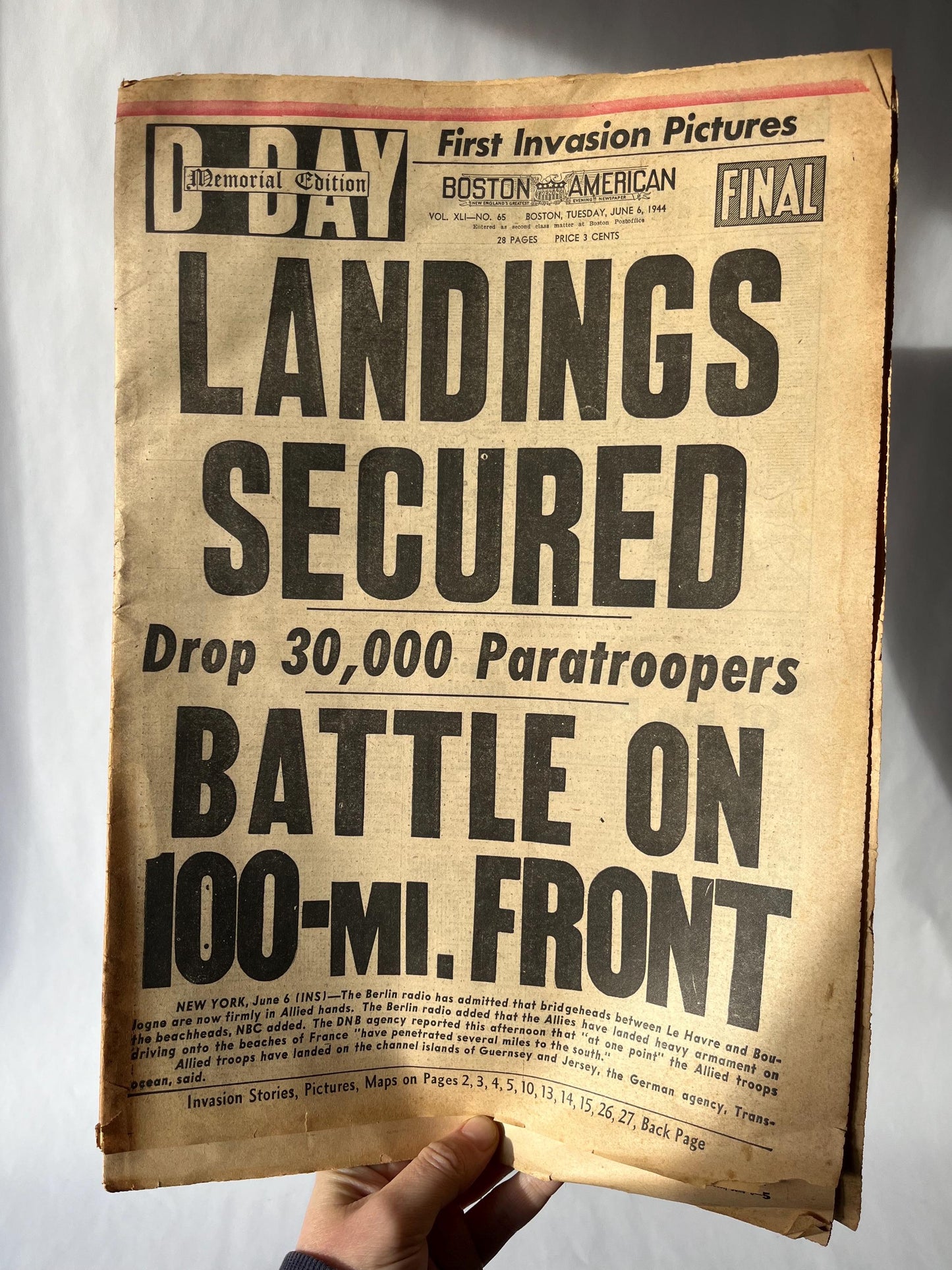 Vintage June 6 1944 D-Day Edition Newspaper