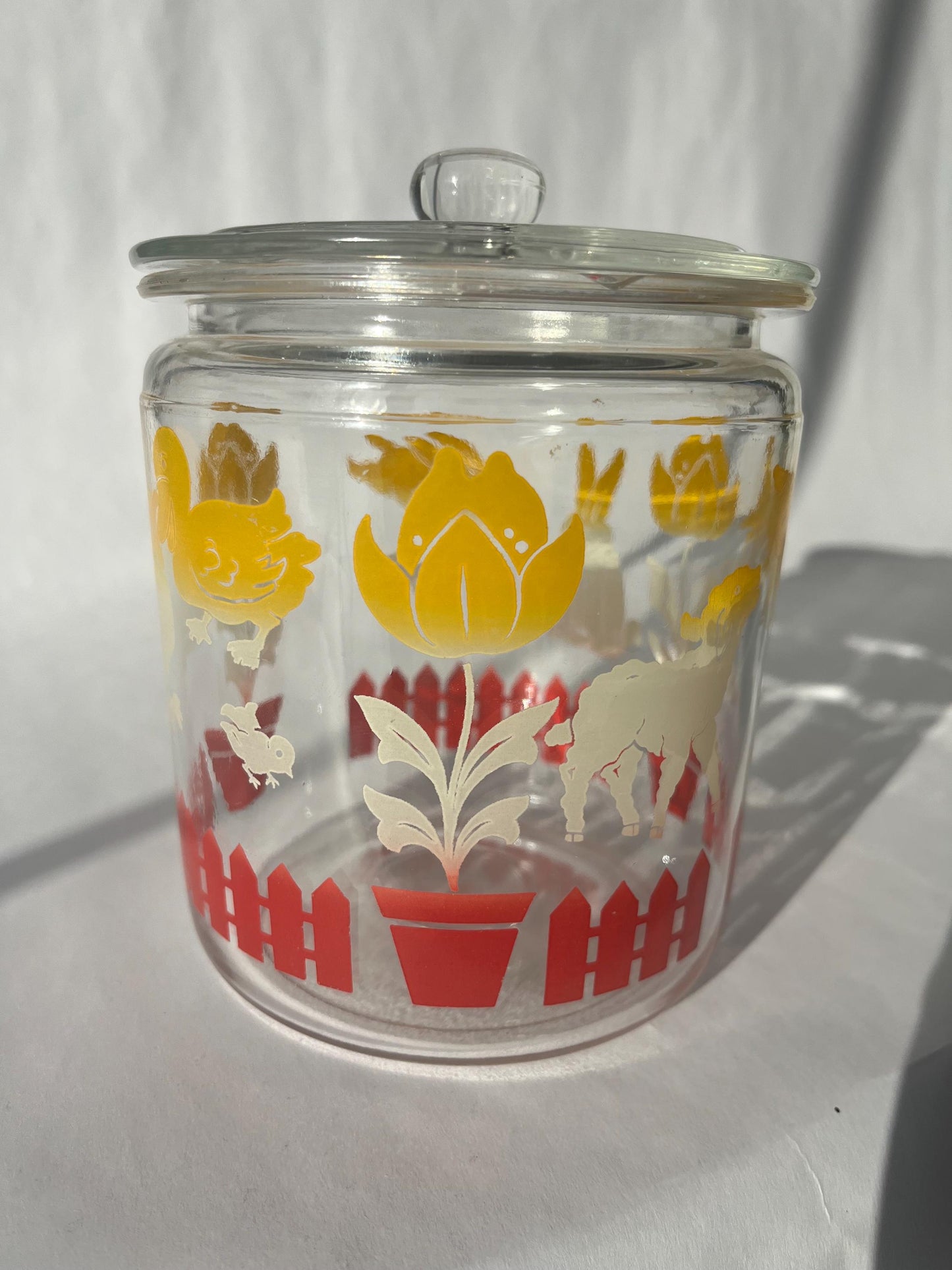 Vintage 1930s Anchor Hocking Provision Jar Lambs Duck Bunnies
