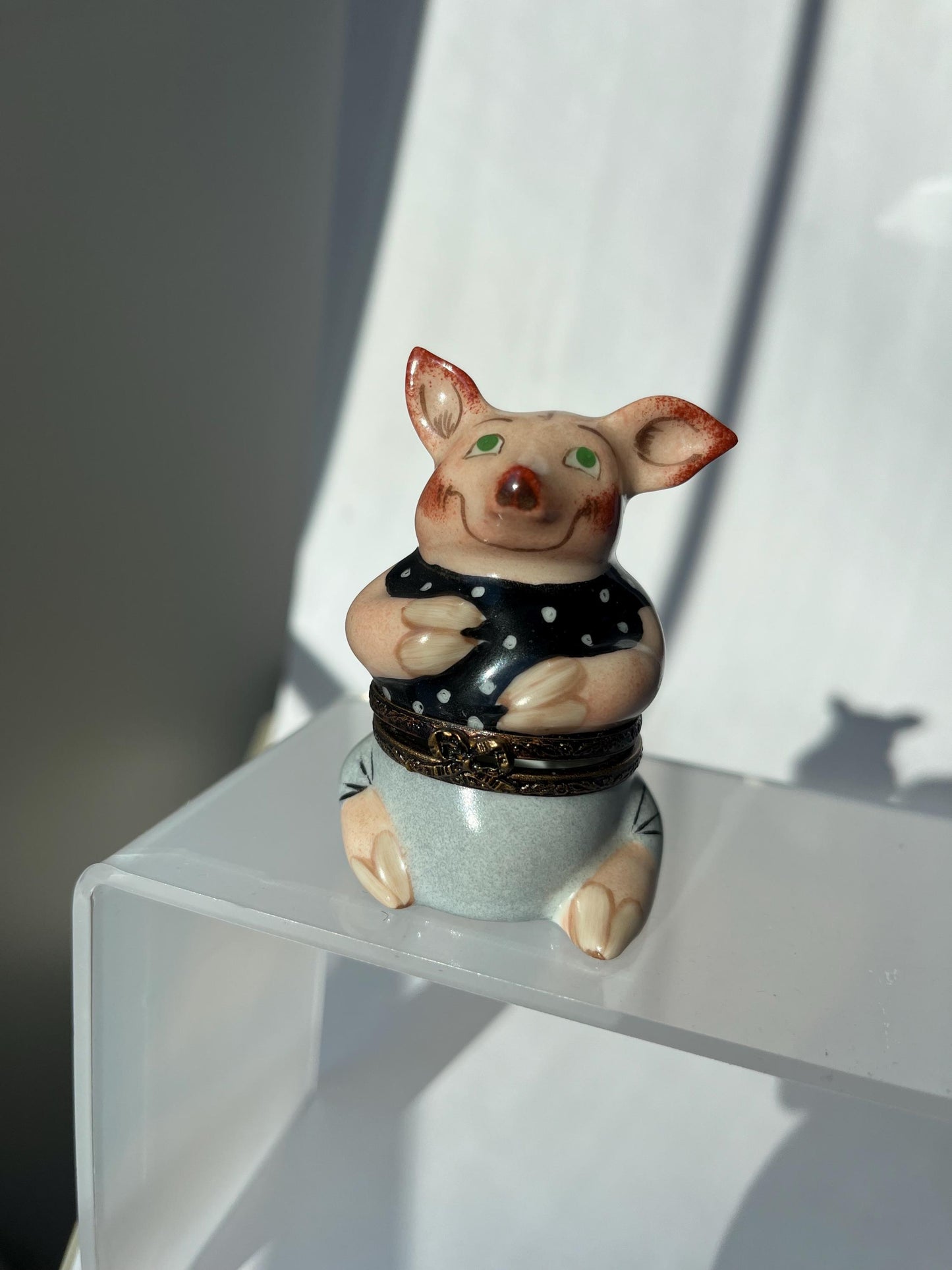 Limoges France Mini Pig Trinket Box Hand Painted