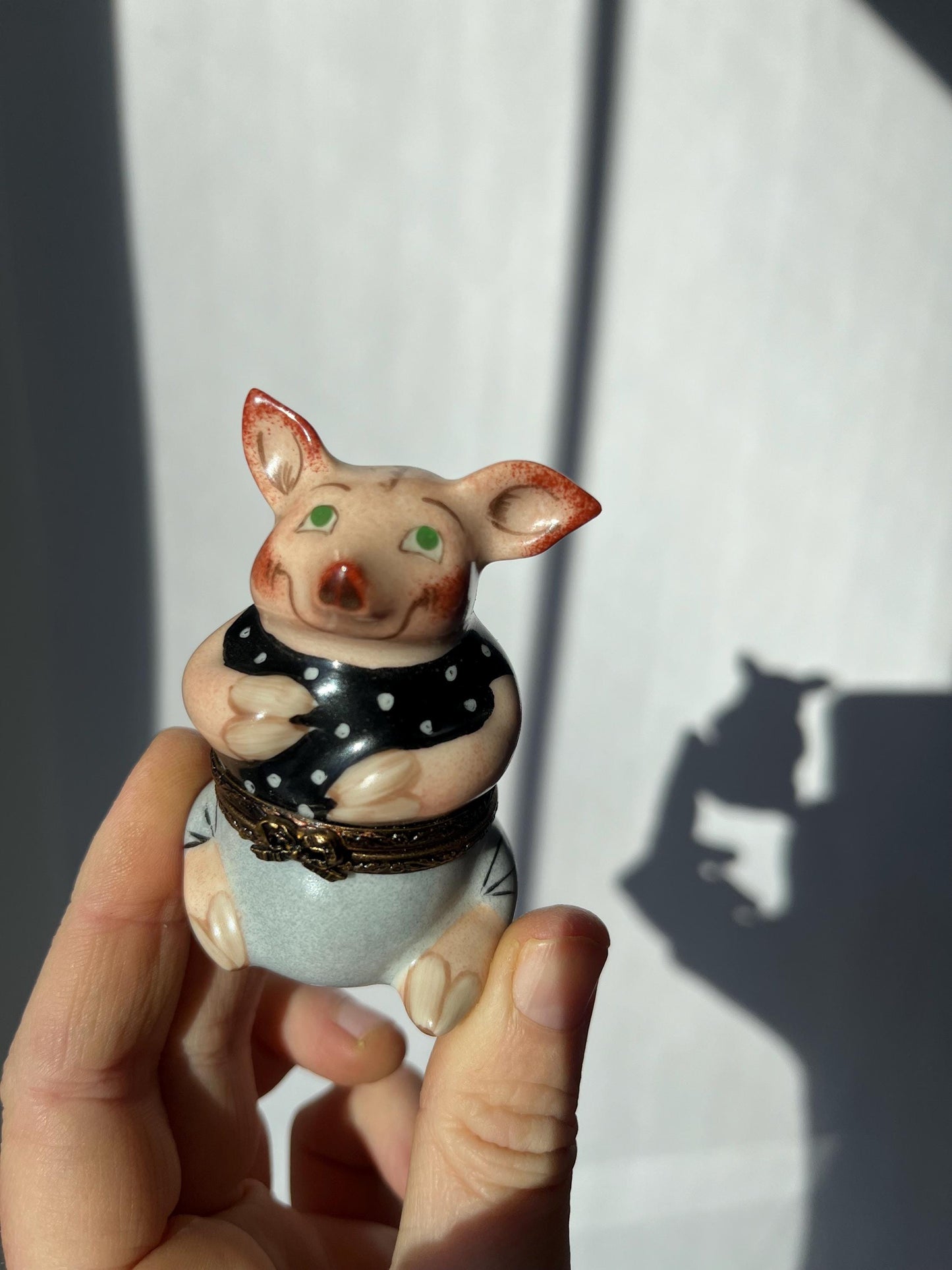 Limoges France Mini Pig Trinket Box Hand Painted