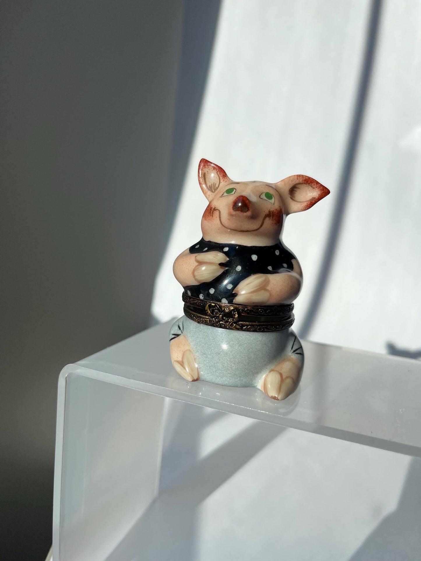 Limoges France Mini Pig Trinket Box Hand Painted