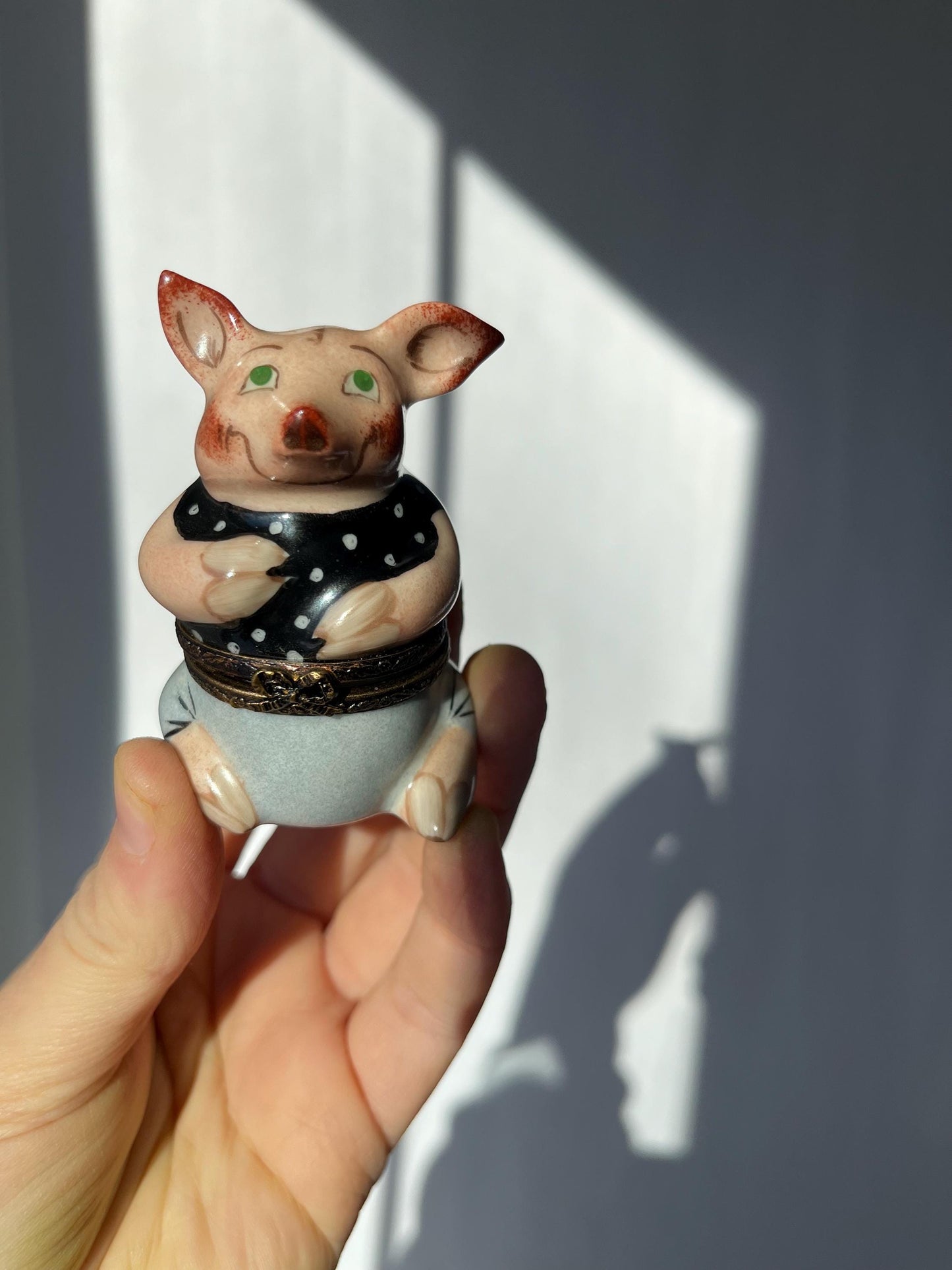 Limoges France Mini Pig Trinket Box Hand Painted