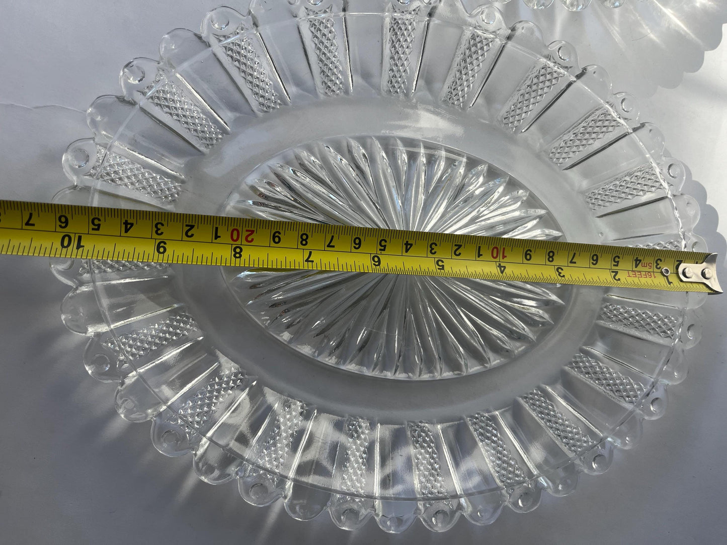 Vintage Pair of Oval Clear Glass PANELLED DIAMOND POINT trays