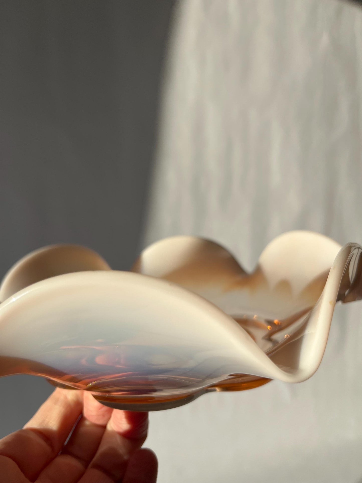 Vintage 1960s Vintage Duncan & Miller Glass Canterbury Pink Ruffled Milky Edge Candy Bowl