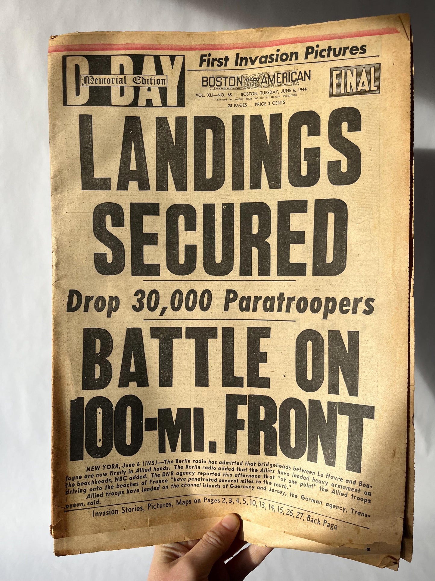 Vintage June 6 1944 D-Day Edition Newspaper