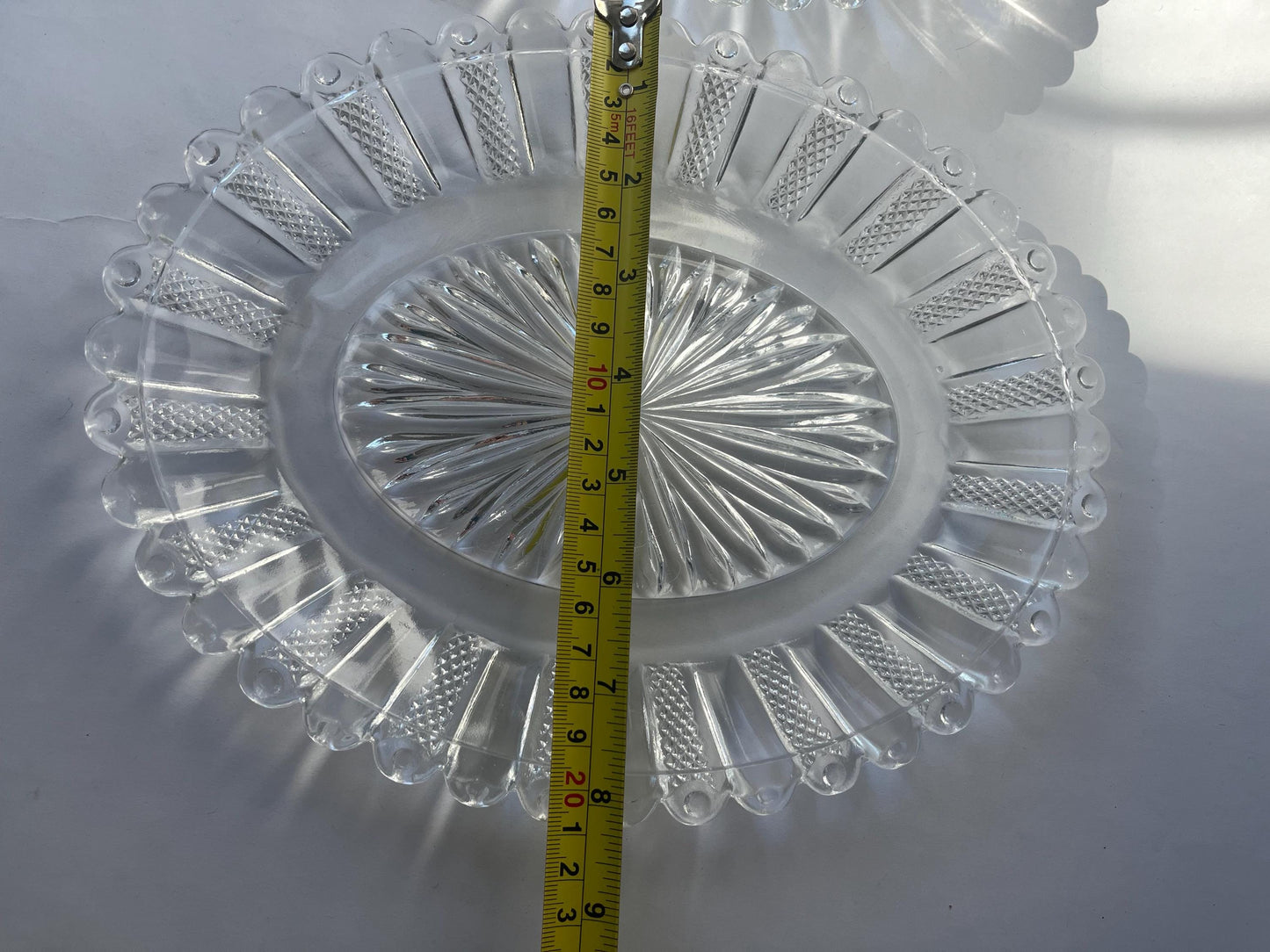 Vintage Pair of Oval Clear Glass PANELLED DIAMOND POINT trays