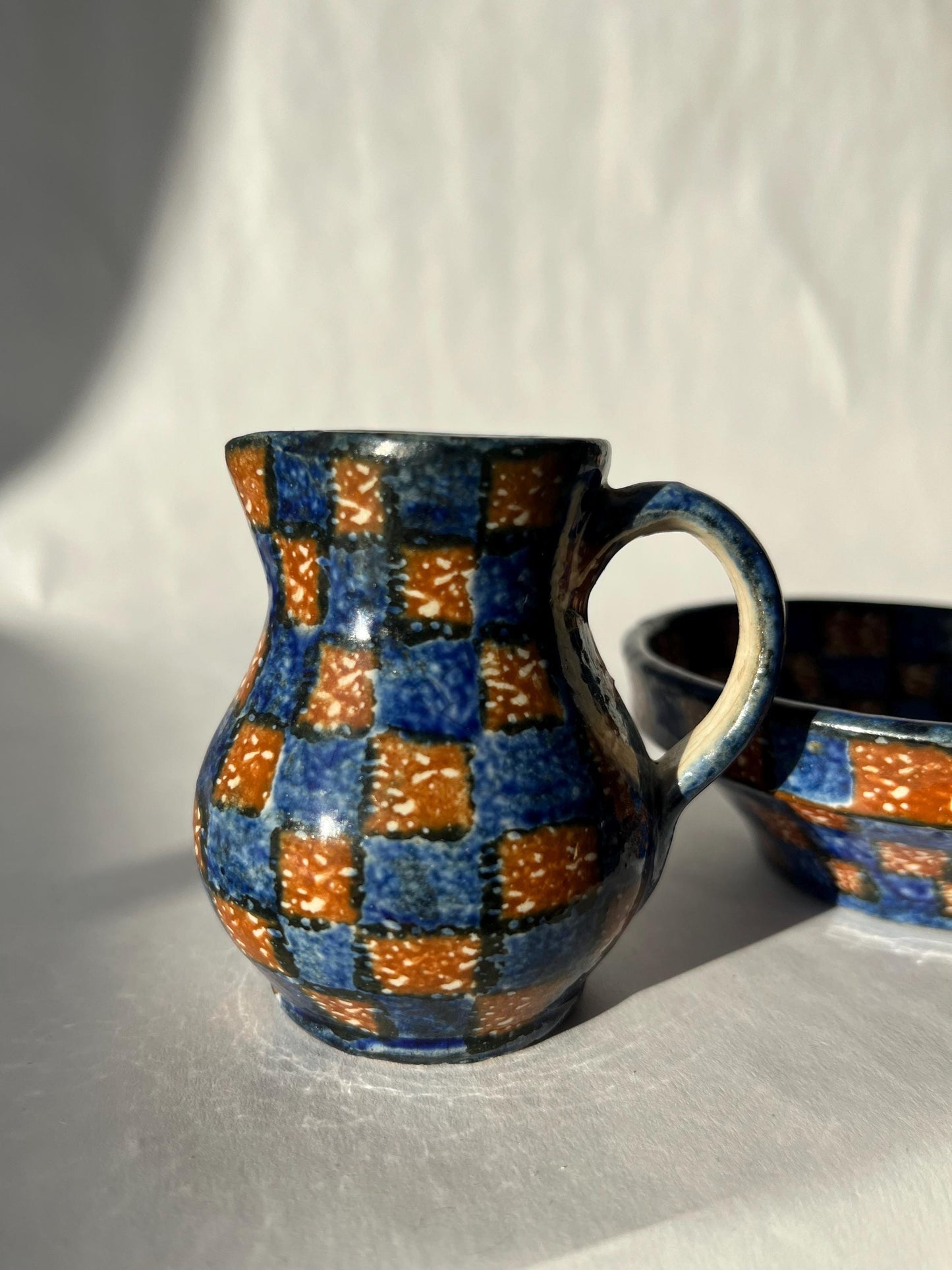 Set of Checkered Vintage Creamer and Bowl by Erphila Germany
