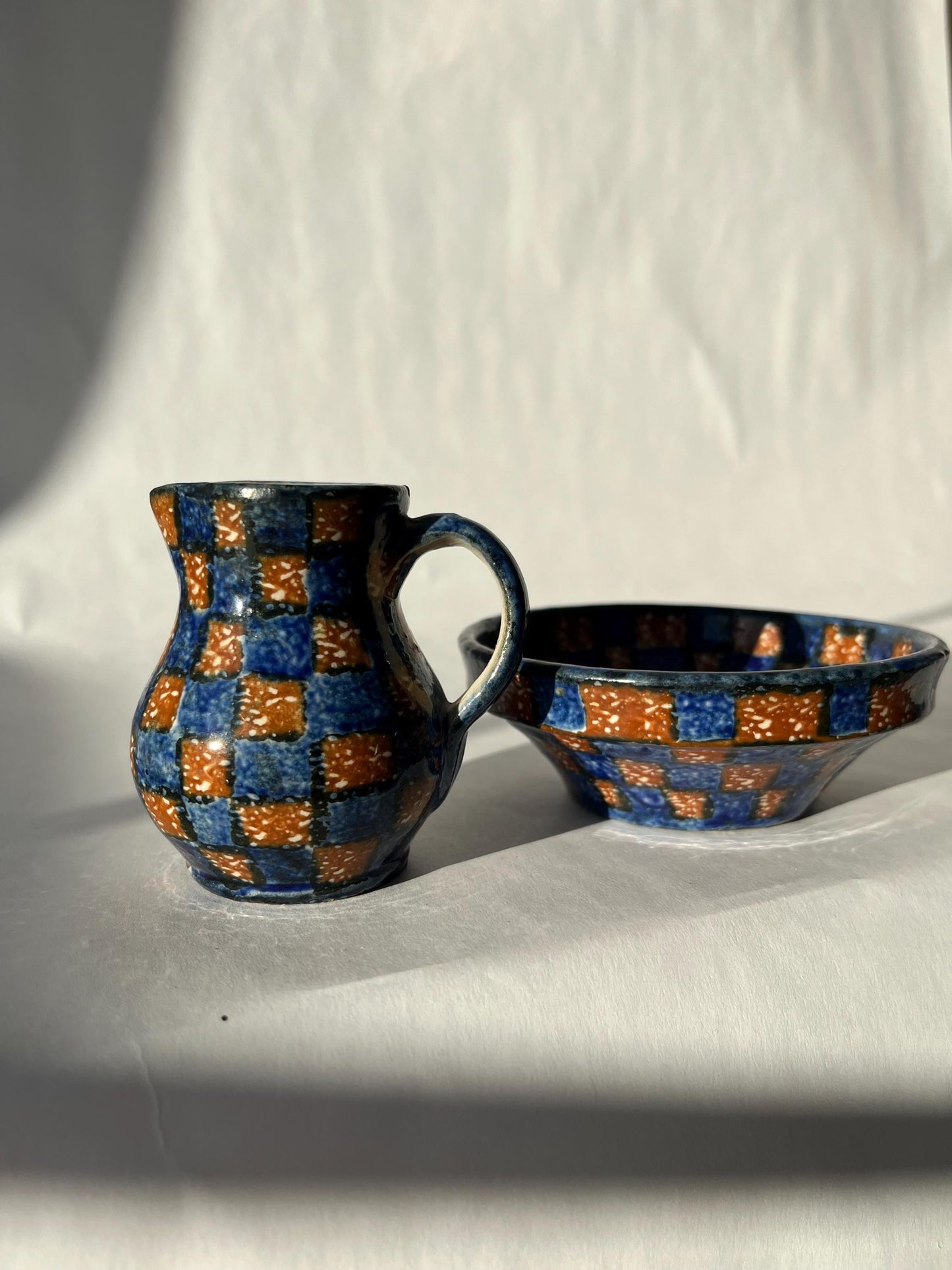 Set of Checkered Vintage Creamer and Bowl by Erphila Germany