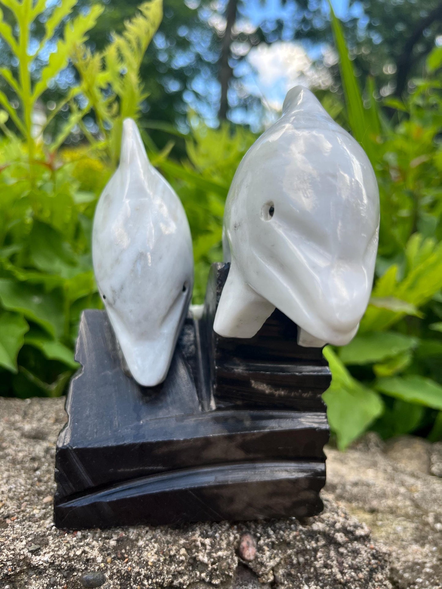 Superb Pair of Vintage Marble Dolphins