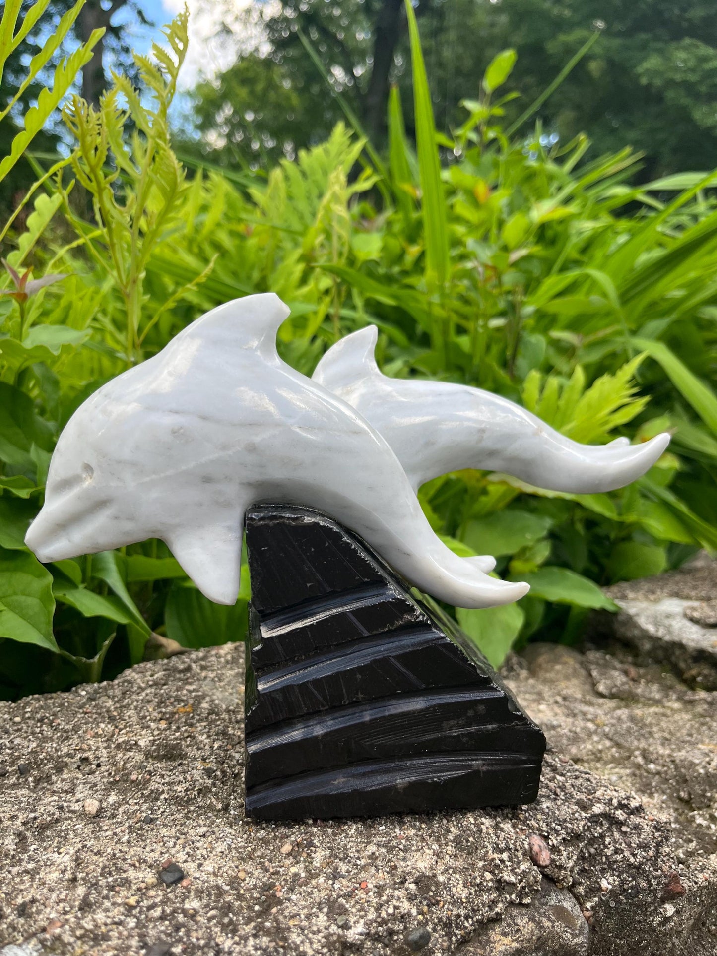 Superb Pair of Vintage Marble Dolphins