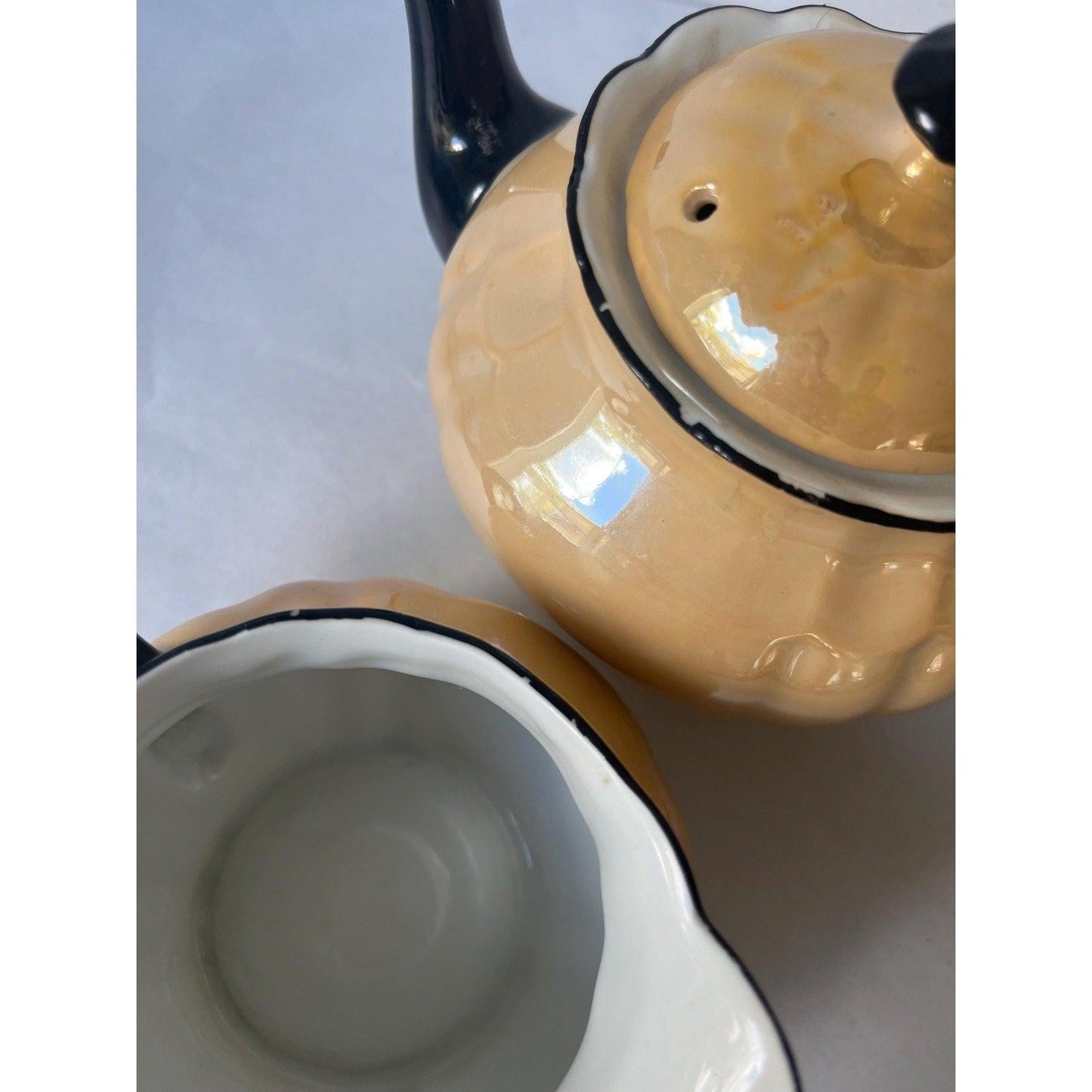Vintage Bavarian Tan Lusterware Tea Pot & Creamer
