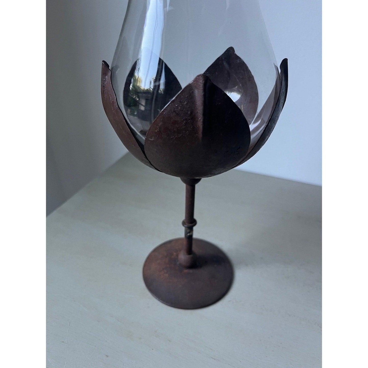 Vintage 1970s metal and glass votive candle holder (Denmark / Norway)
