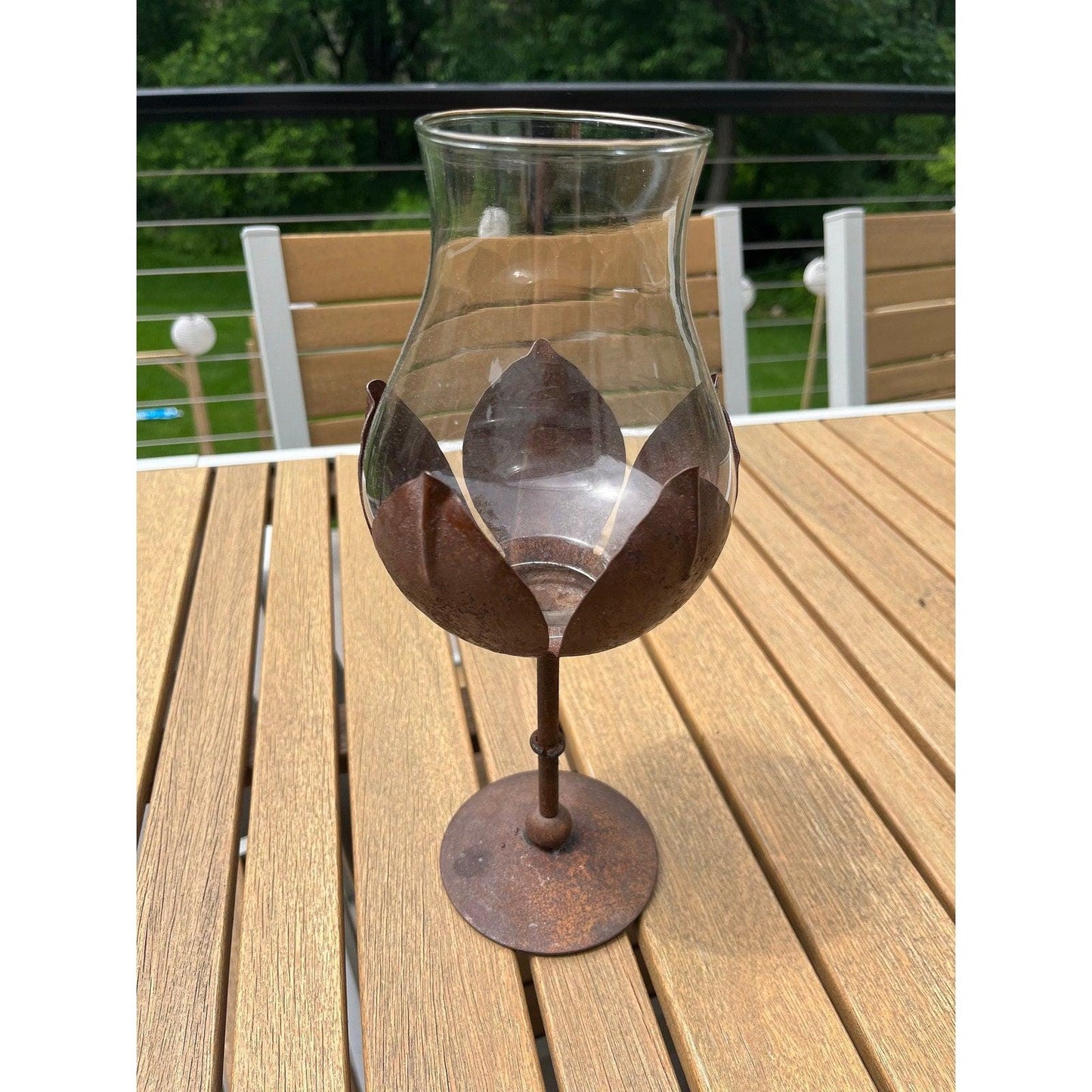 Vintage 1970s metal and glass votive candle holder (Denmark / Norway)