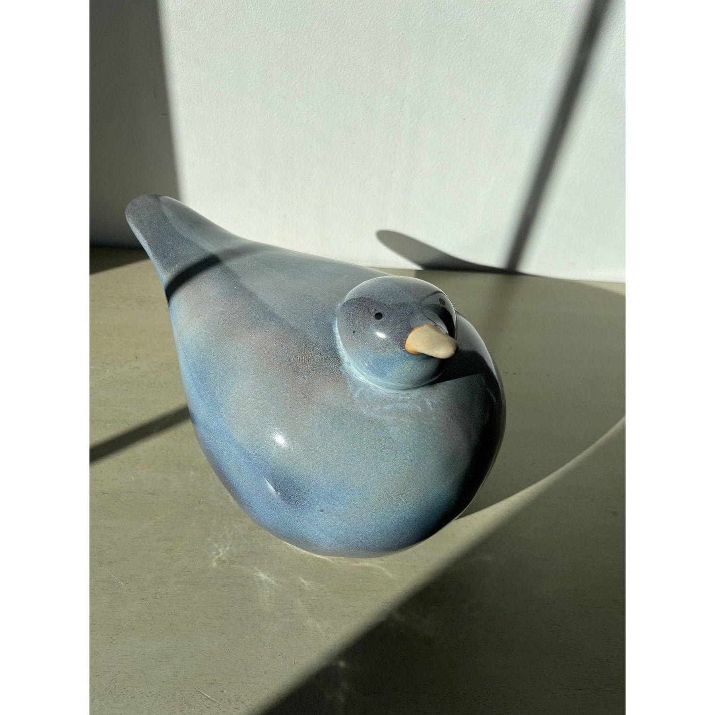 Vintage Studio Pottery sea bird - blue drip glaze sculpture
