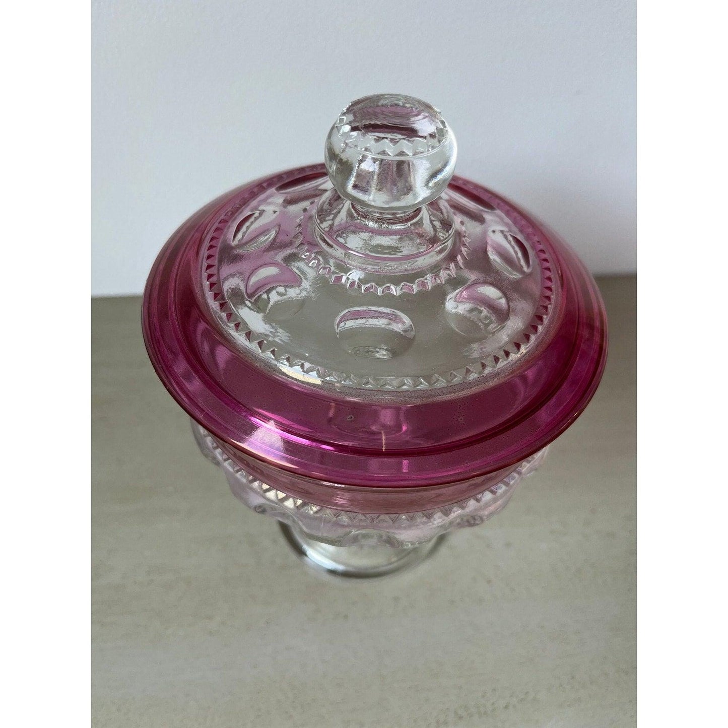 Vintage MCM Large Tiffin-Franciscan King's Crown Pink Cranberry Compote with Lid