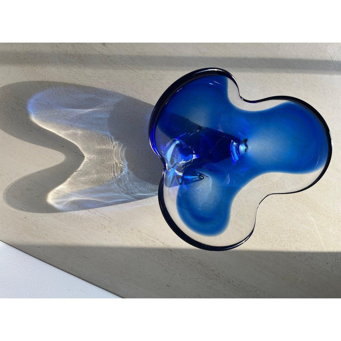 Mid Century Modern Abstract Blue and Clear Glass Decorative Bowl