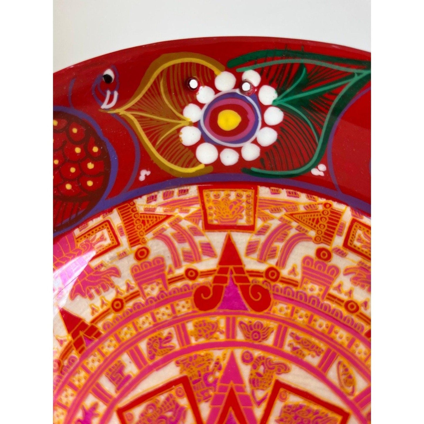 Vintage Mexican Aztec sun calendar plate