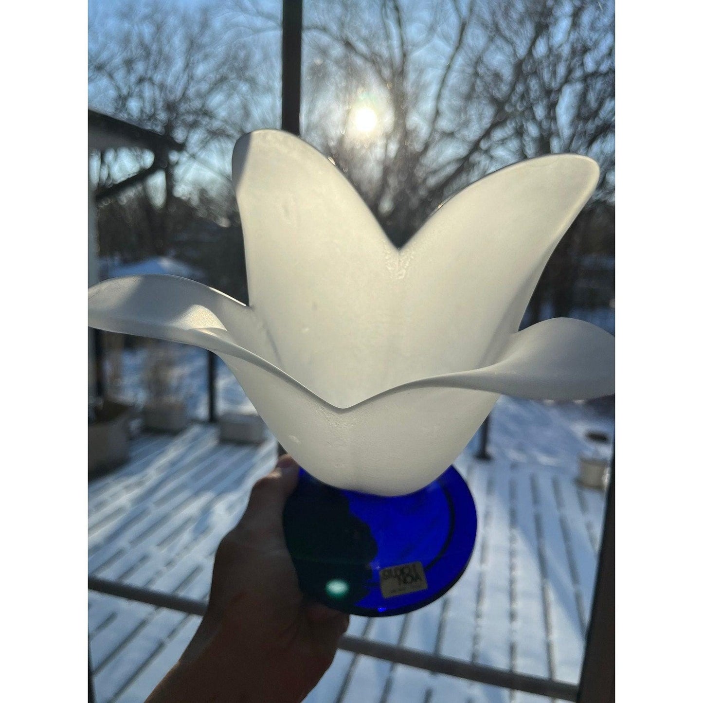 Vintage Studio Nova, cobalt blue and white frosted glass lily vase
