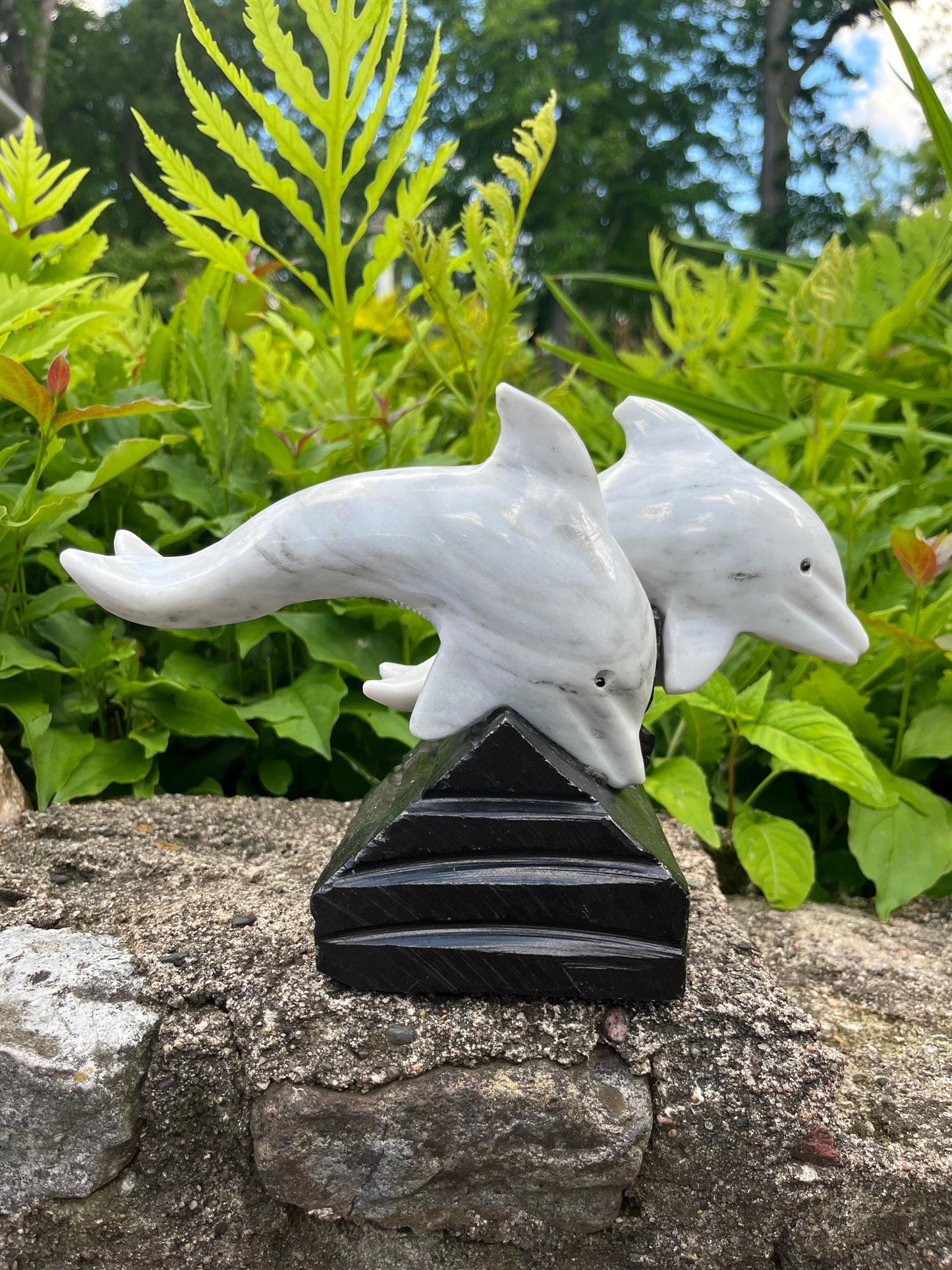 Superb Pair of Vintage Marble Dolphins