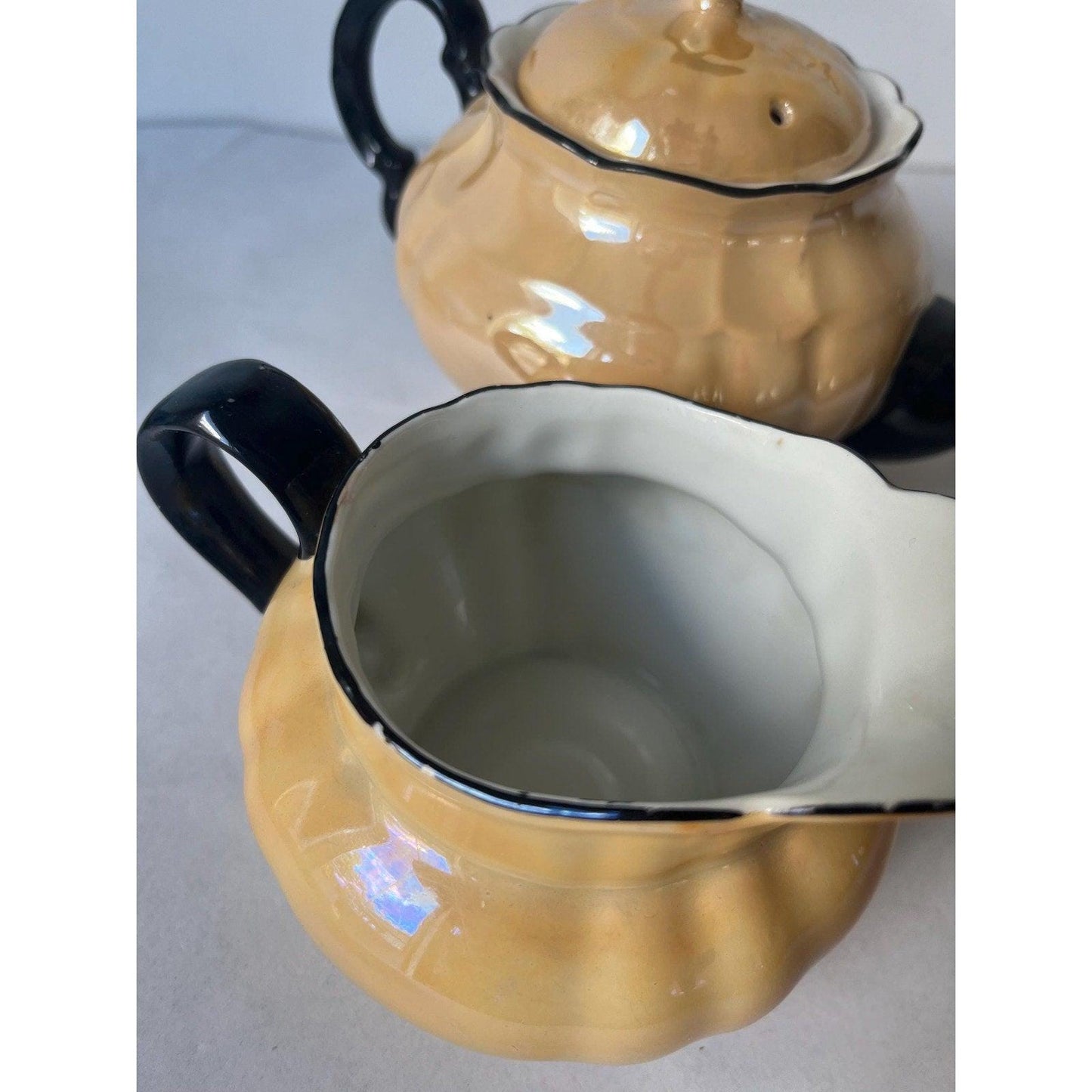 Vintage Bavarian Tan Lusterware Tea Pot & Creamer