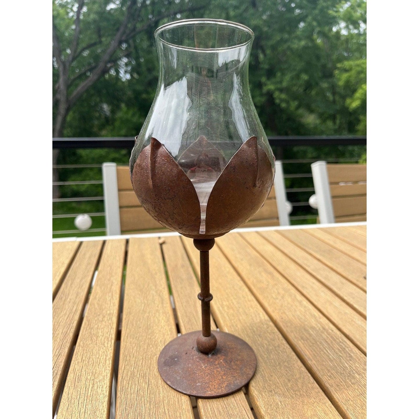Vintage 1970s metal and glass votive candle holder (Denmark / Norway)