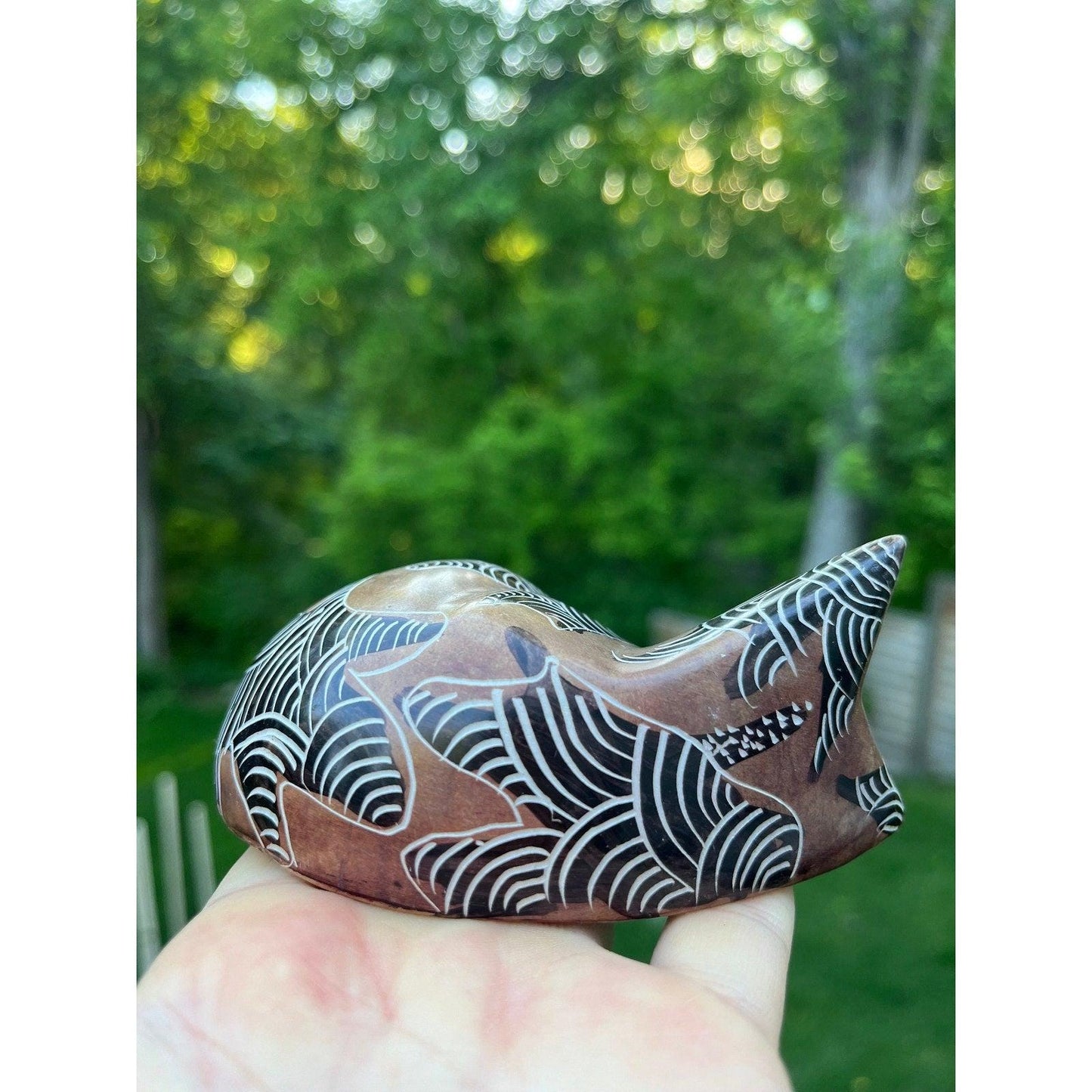 Vintage hand carved sand stone sleeping kitty figurine