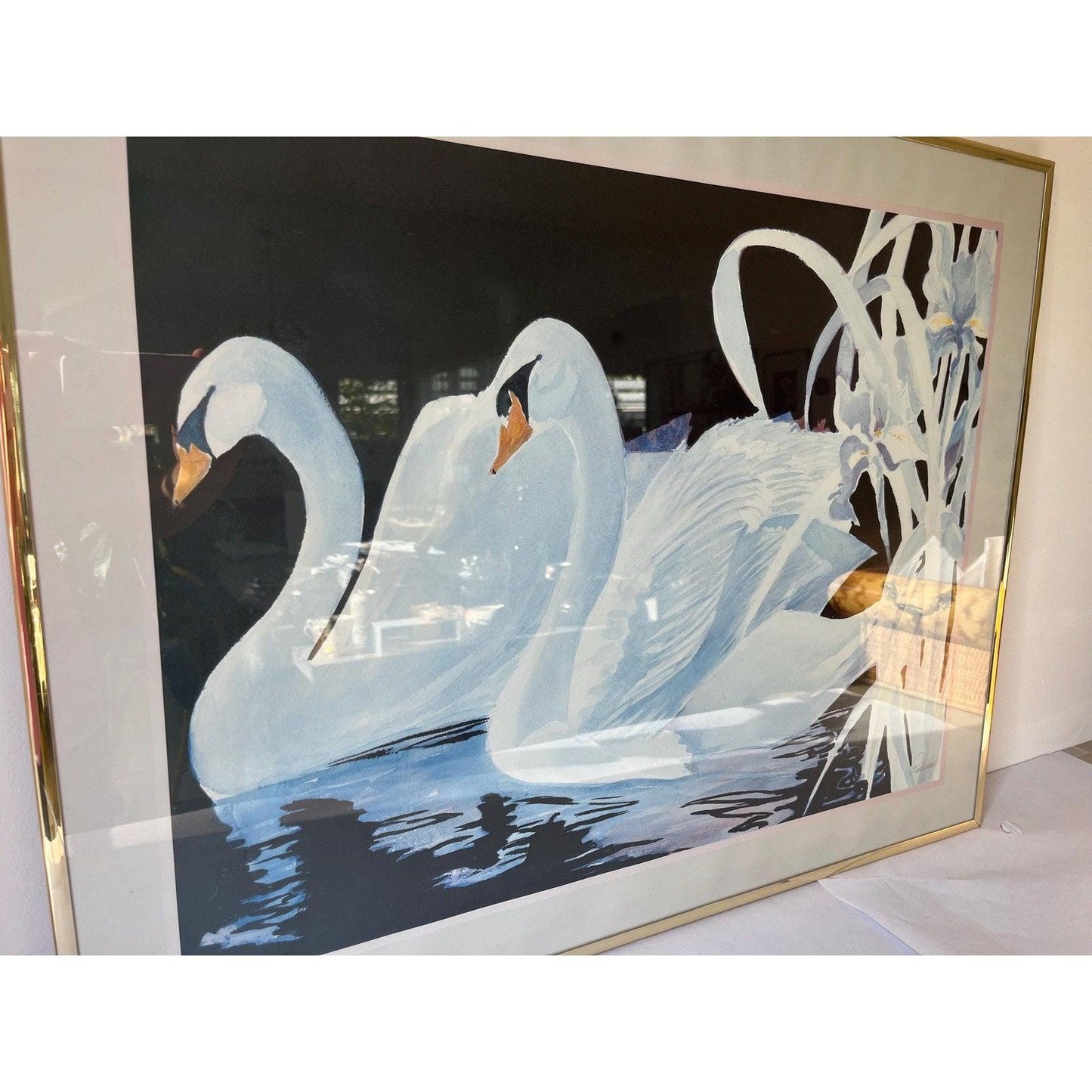 Vintage Swans framed print by Pedersen