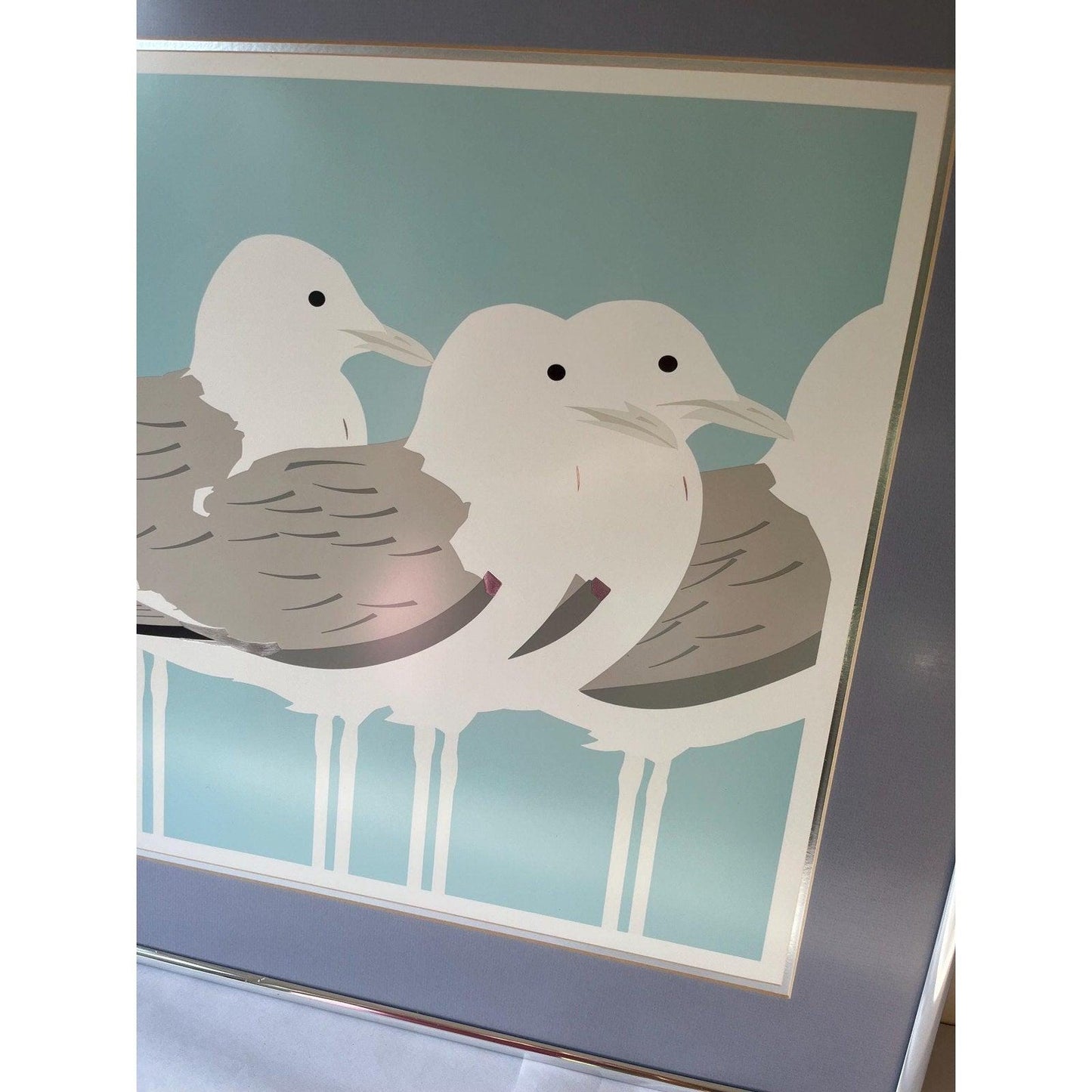 Vintage framed rare authentic print "Seagulls" by Kevin Newman