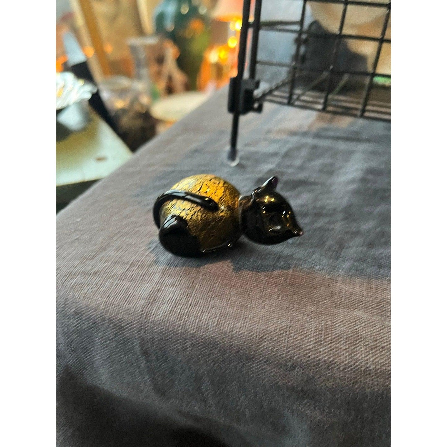 1980s Azurene Black Glass 'Minimals' Cat figurine