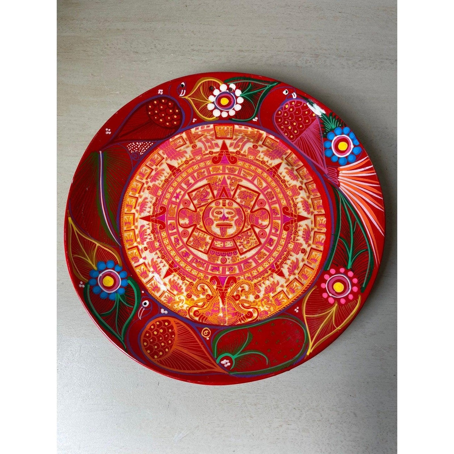 Vintage Mexican Aztec sun calendar plate