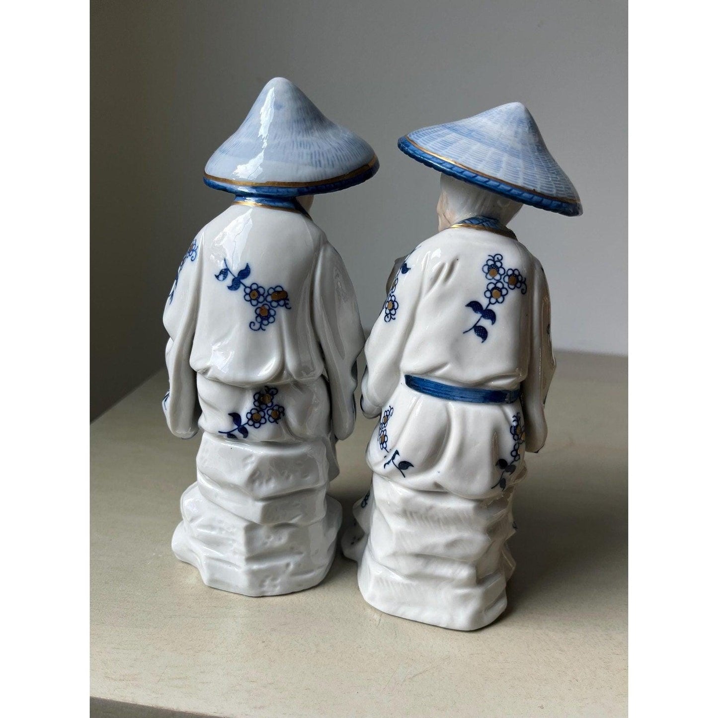 Pair of vintage porcelain Japanese musician figurines