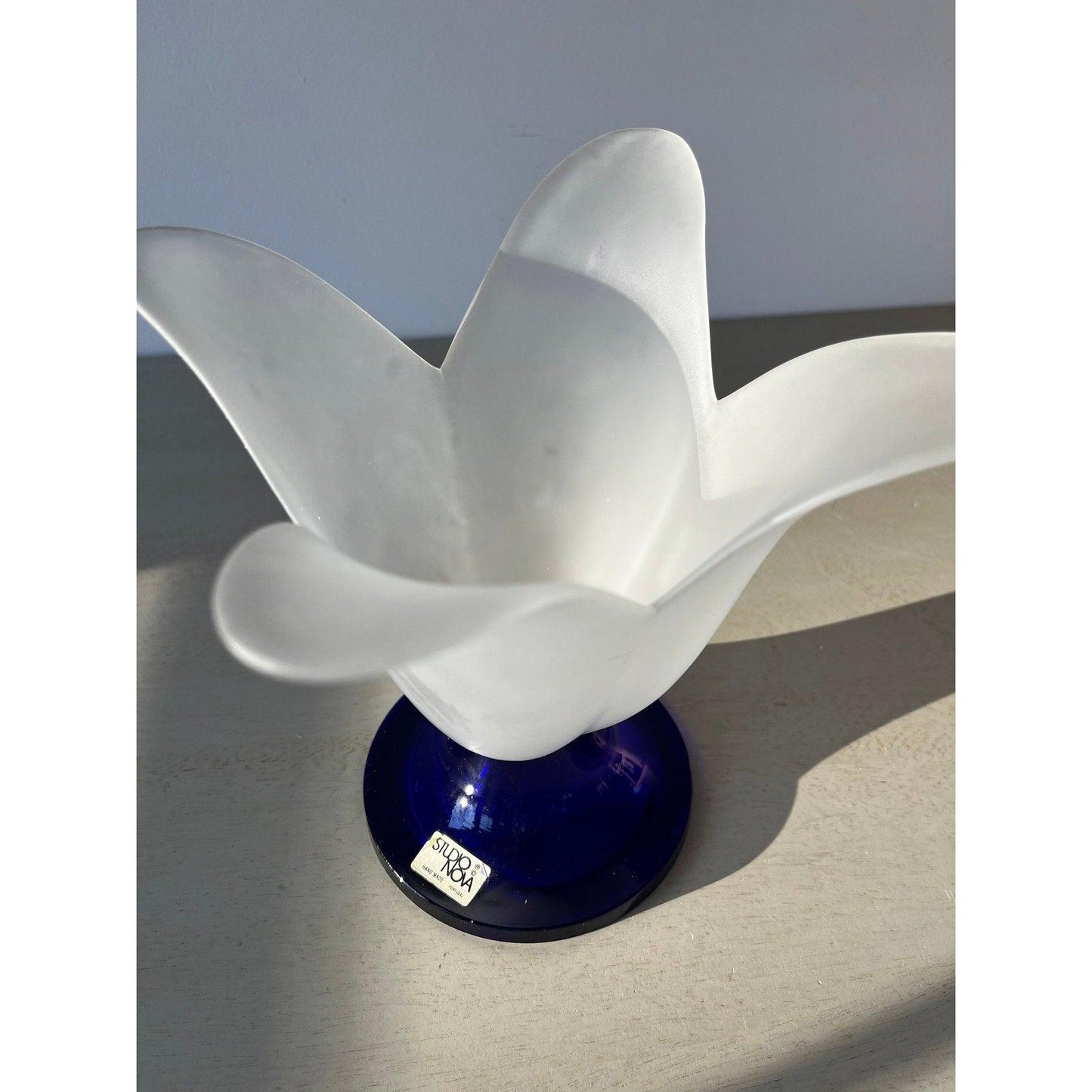 Vintage Studio Nova, cobalt blue and white frosted glass lily vase