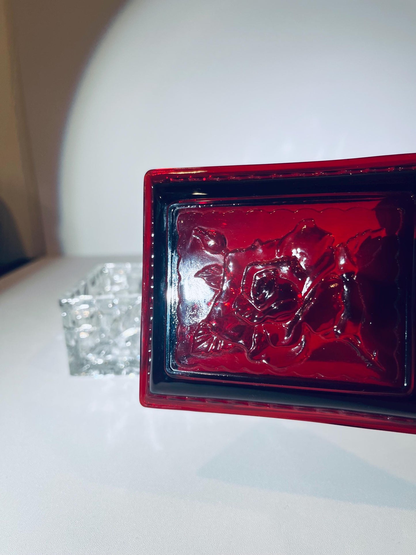 Vintage Crystal Glass Box with Ruby Red Lid