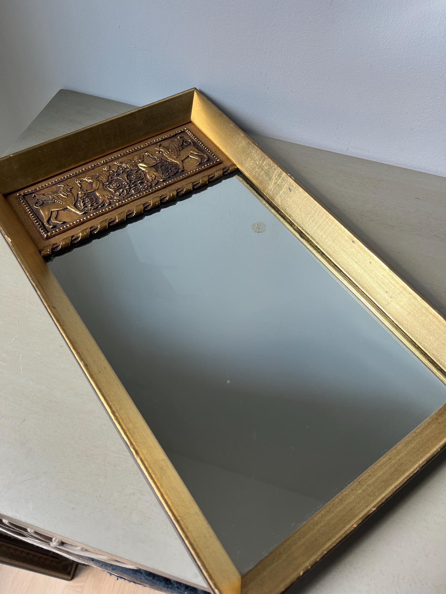 Vintage Trumeau Neoclassical Giltwood Vanity Wall Mirror