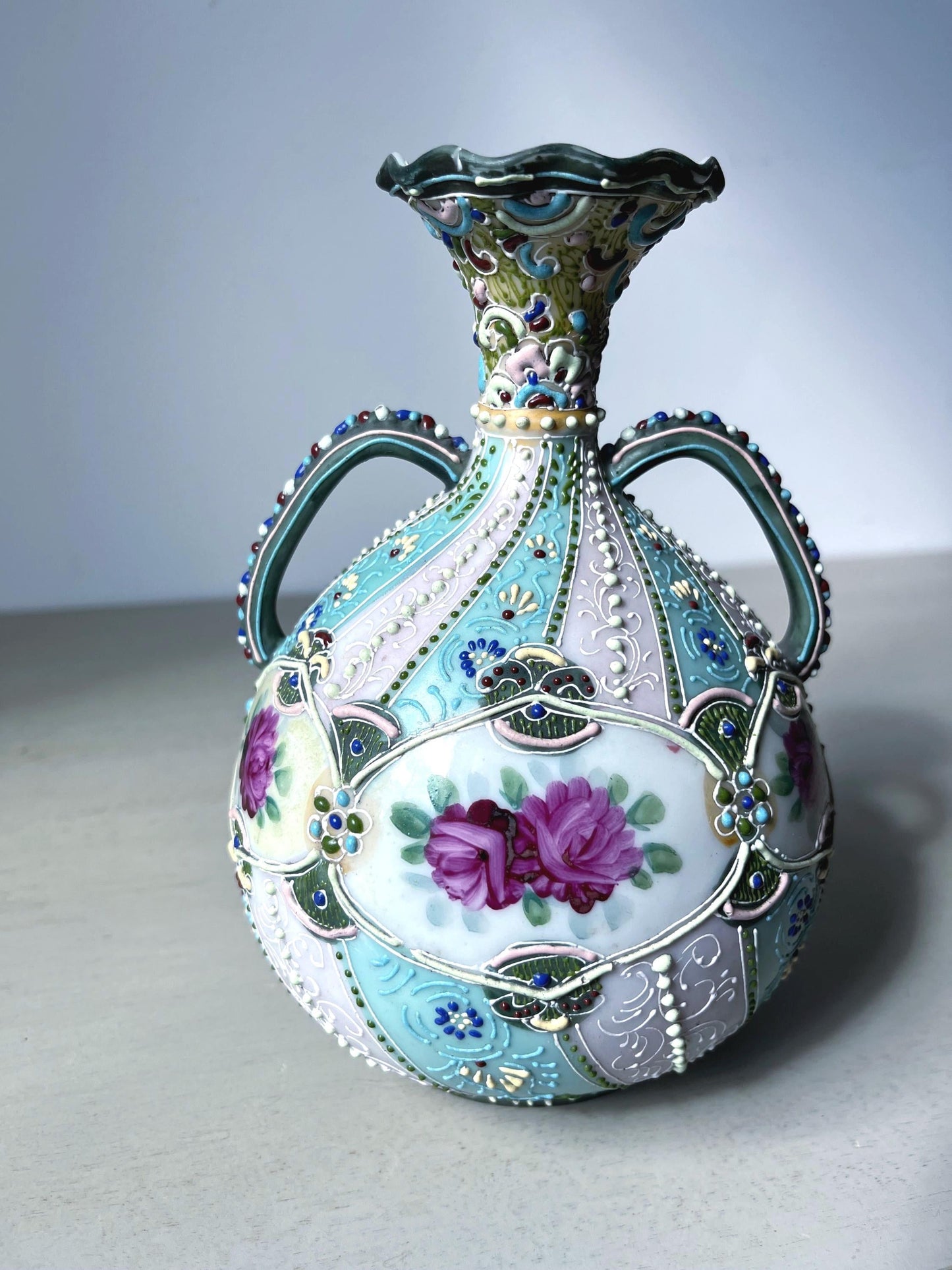 Antique Nippon Hand Decorated Moriage Vase